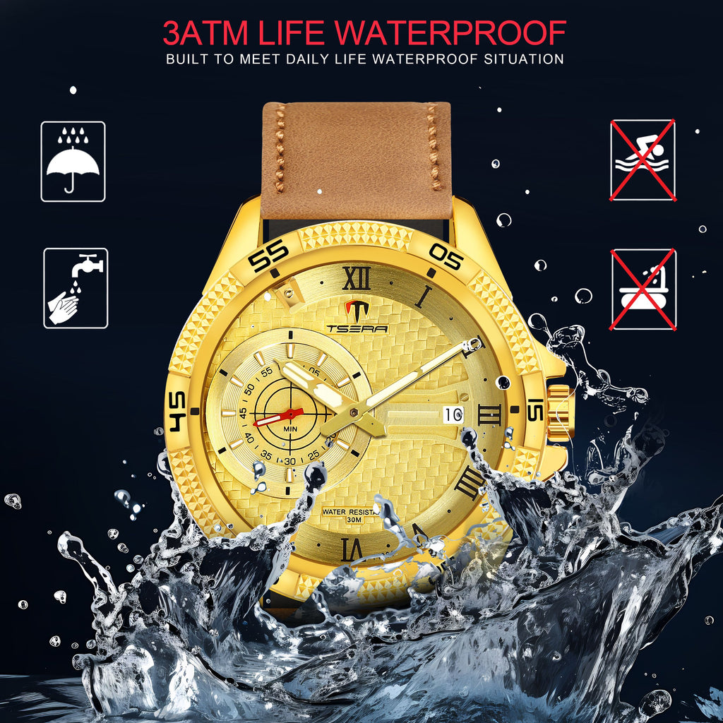 TSERA T1001L-G-G-BRN Multifunction 3ATM Water Resistant Analog Watch - For Men