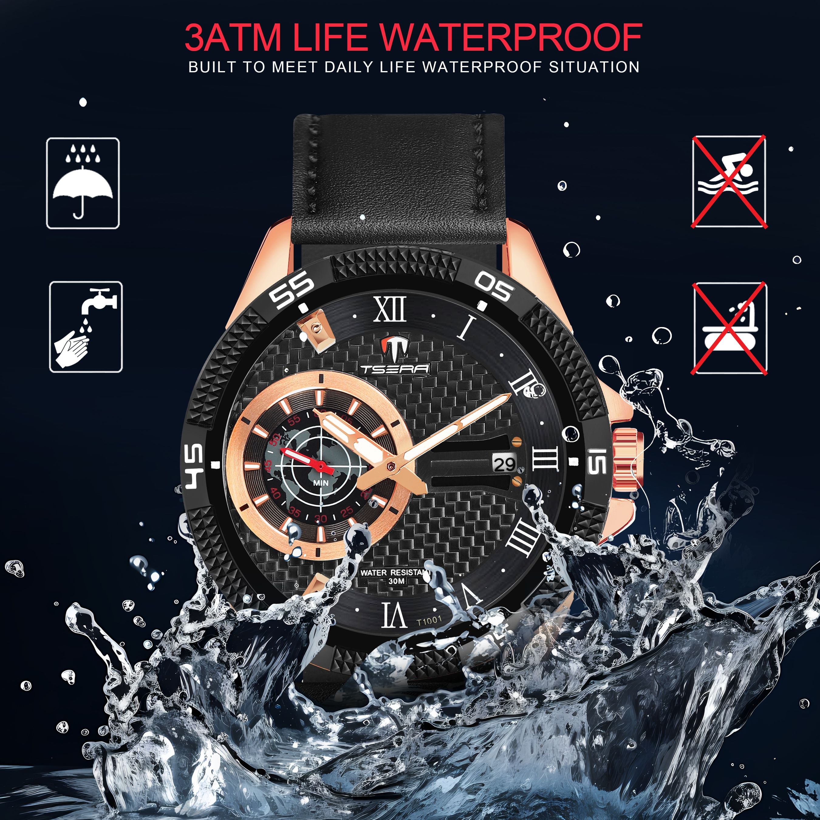TSERA T1001L-RG-B-BMultifunction 3ATM Water Resistant Analog Watch - For Men