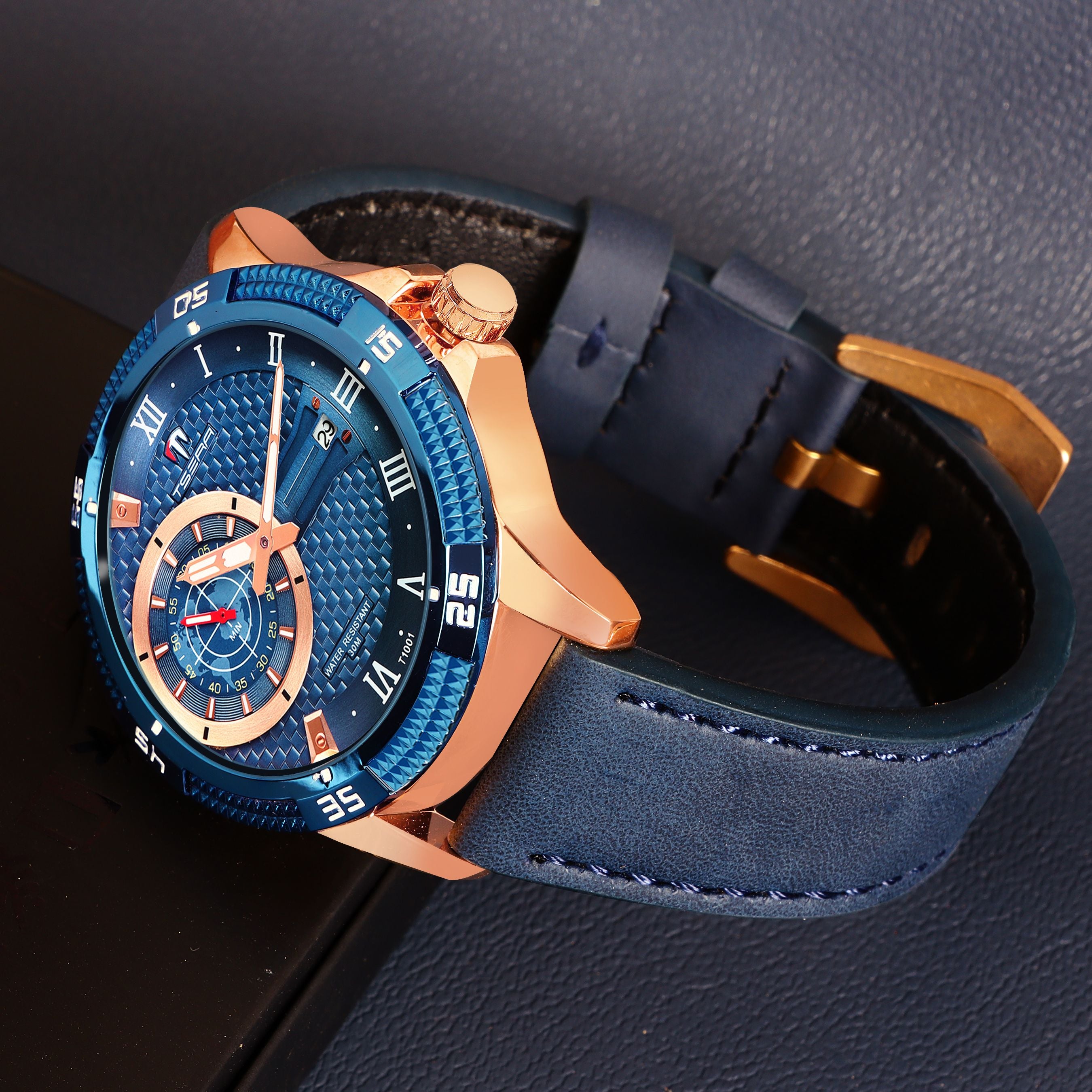 TSERA T1001L-RG-BL-BL Multifunction 3ATM Water Resistant Analog Watch - For Men
