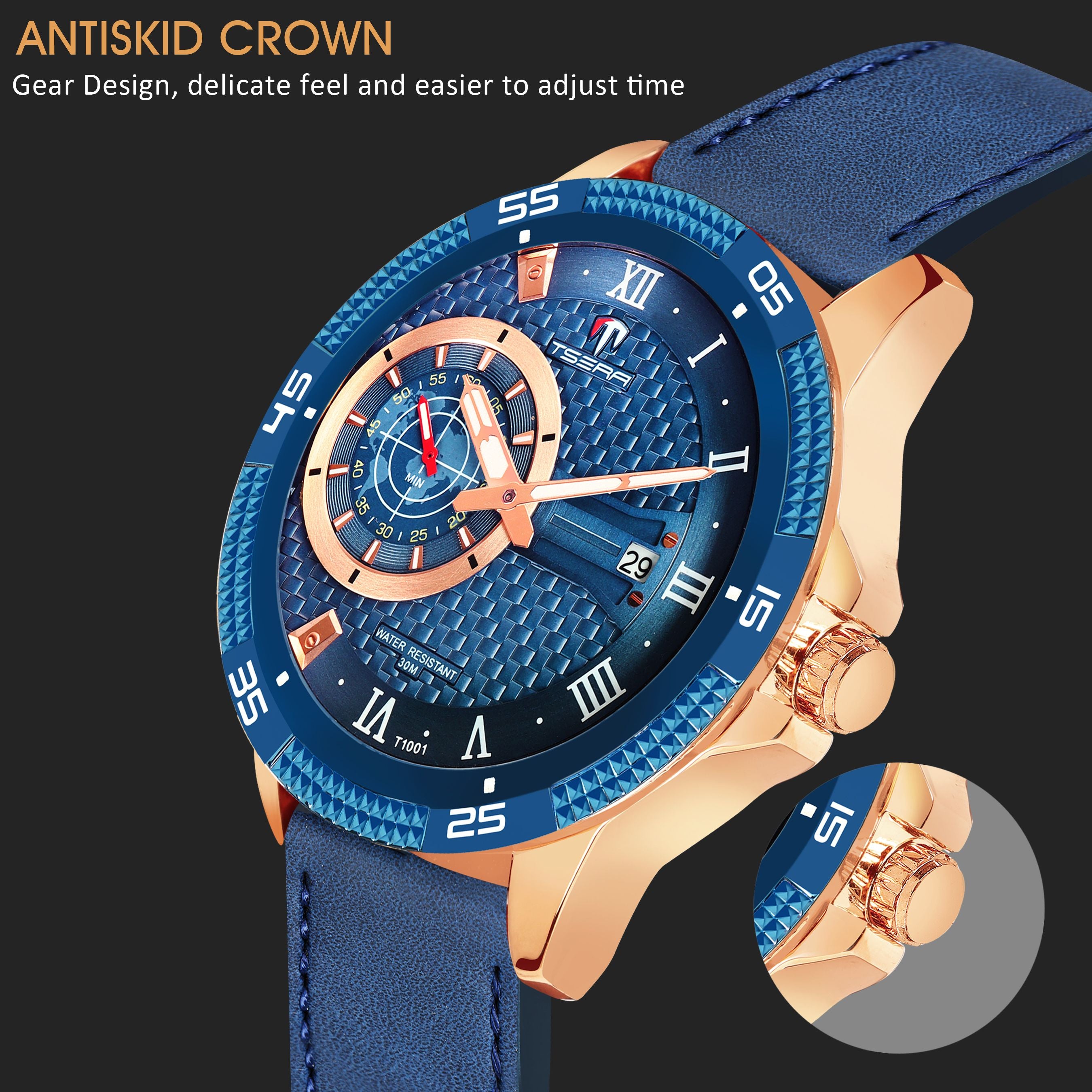 TSERA T1001L-RG-BL-BL Multifunction 3ATM Water Resistant Analog Watch - For Men