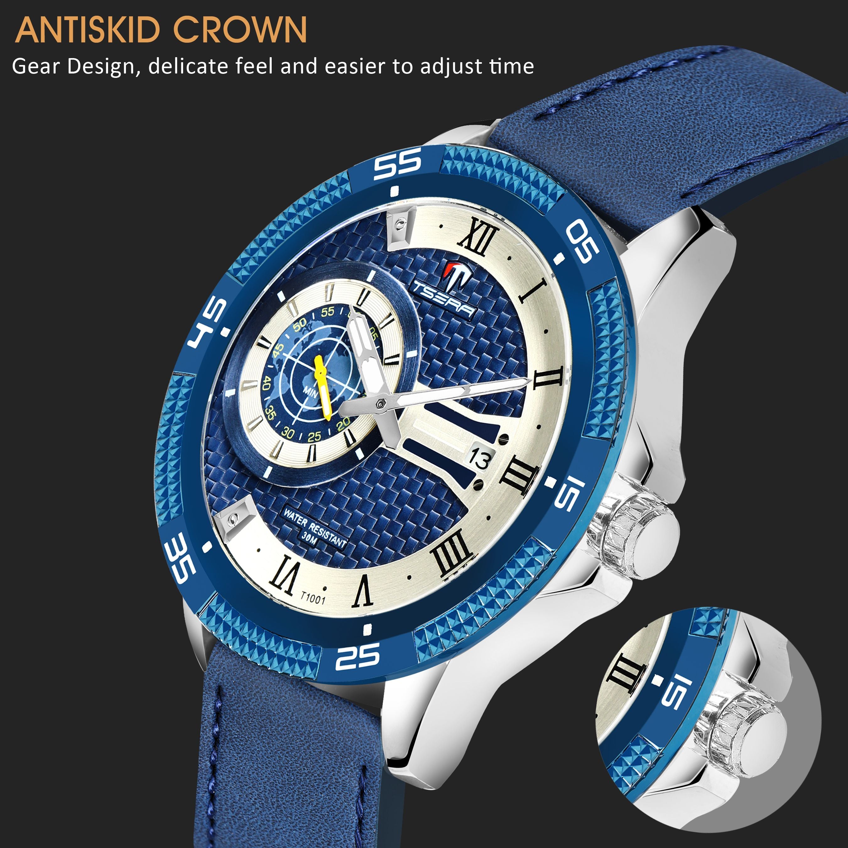 TSERA T1001L-S-BL-BL Multifunction 3ATM Water Resistant Analog Watch - For Men