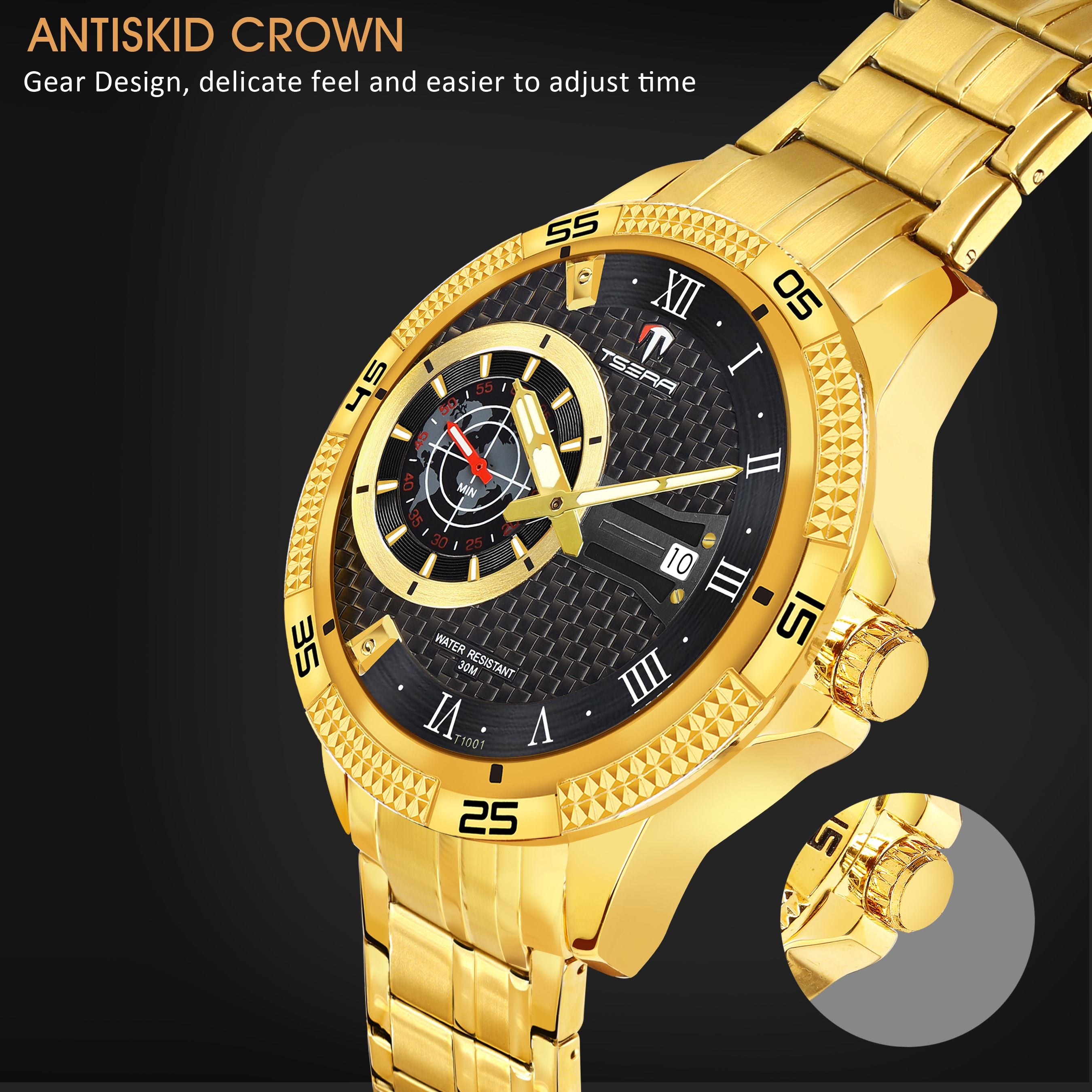 TSERA T1001S-G-B-G Multifunction 3ATM Water Resistant Analog Watch - For Men