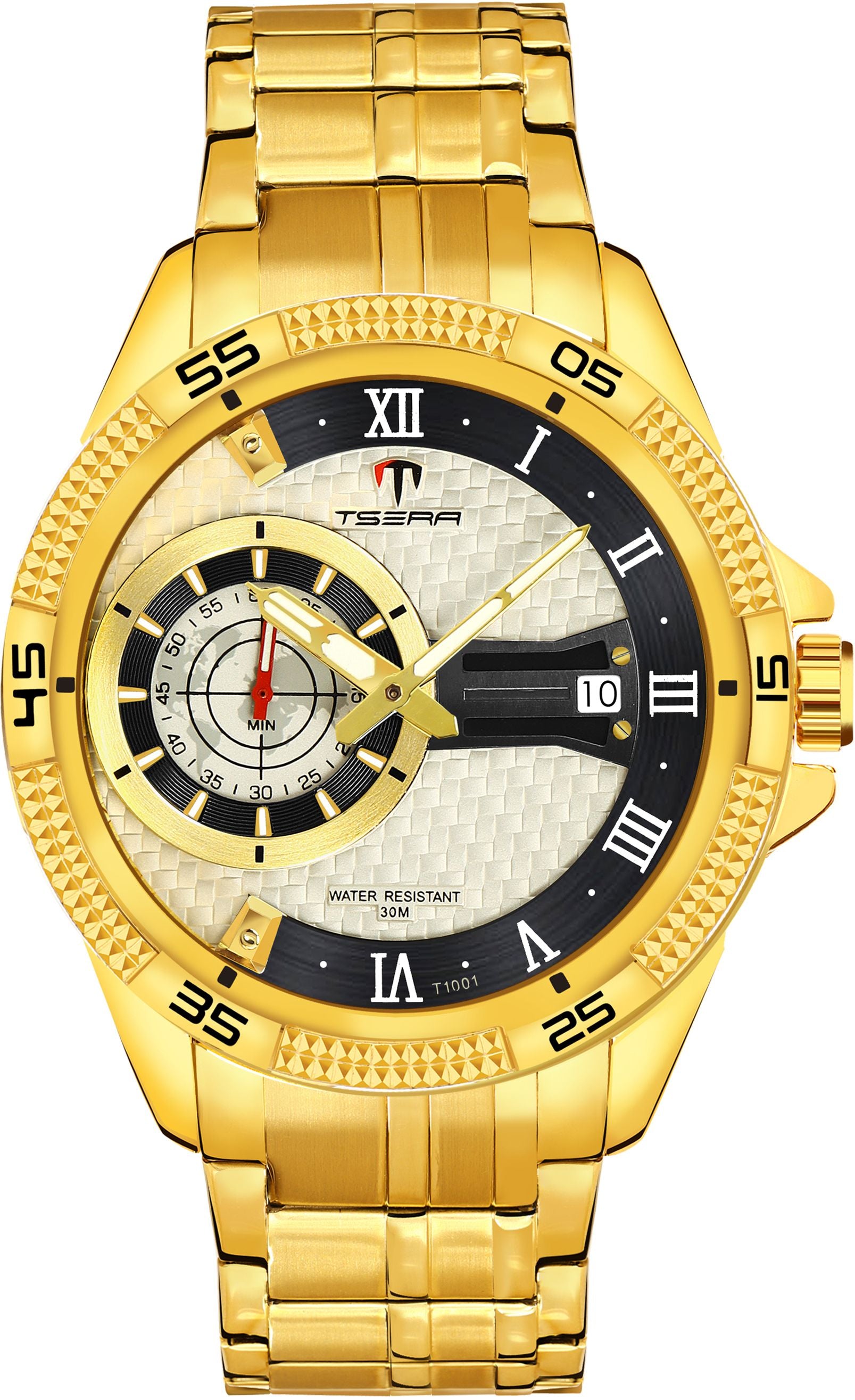 TSERA T1001S-G-S-G Multifunction 3ATM Water Resistant Analog Watch - For Men