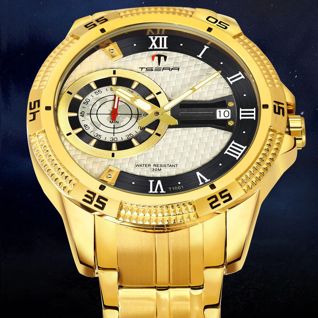 TSERA T1001S-G-S-G Multifunction 3ATM Water Resistant Analog Watch - For Men