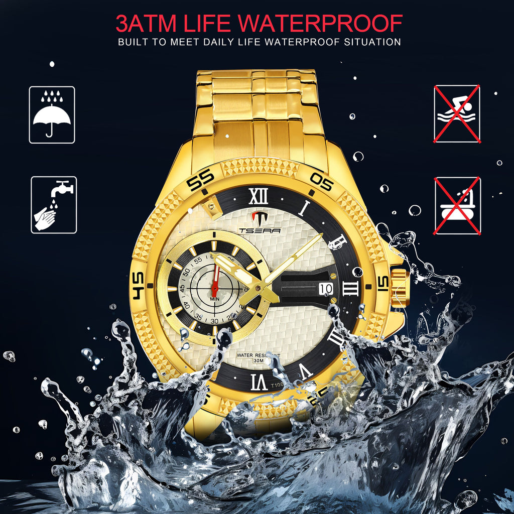 TSERA T1001S-G-S-G Multifunction 3ATM Water Resistant Analog Watch - For Men