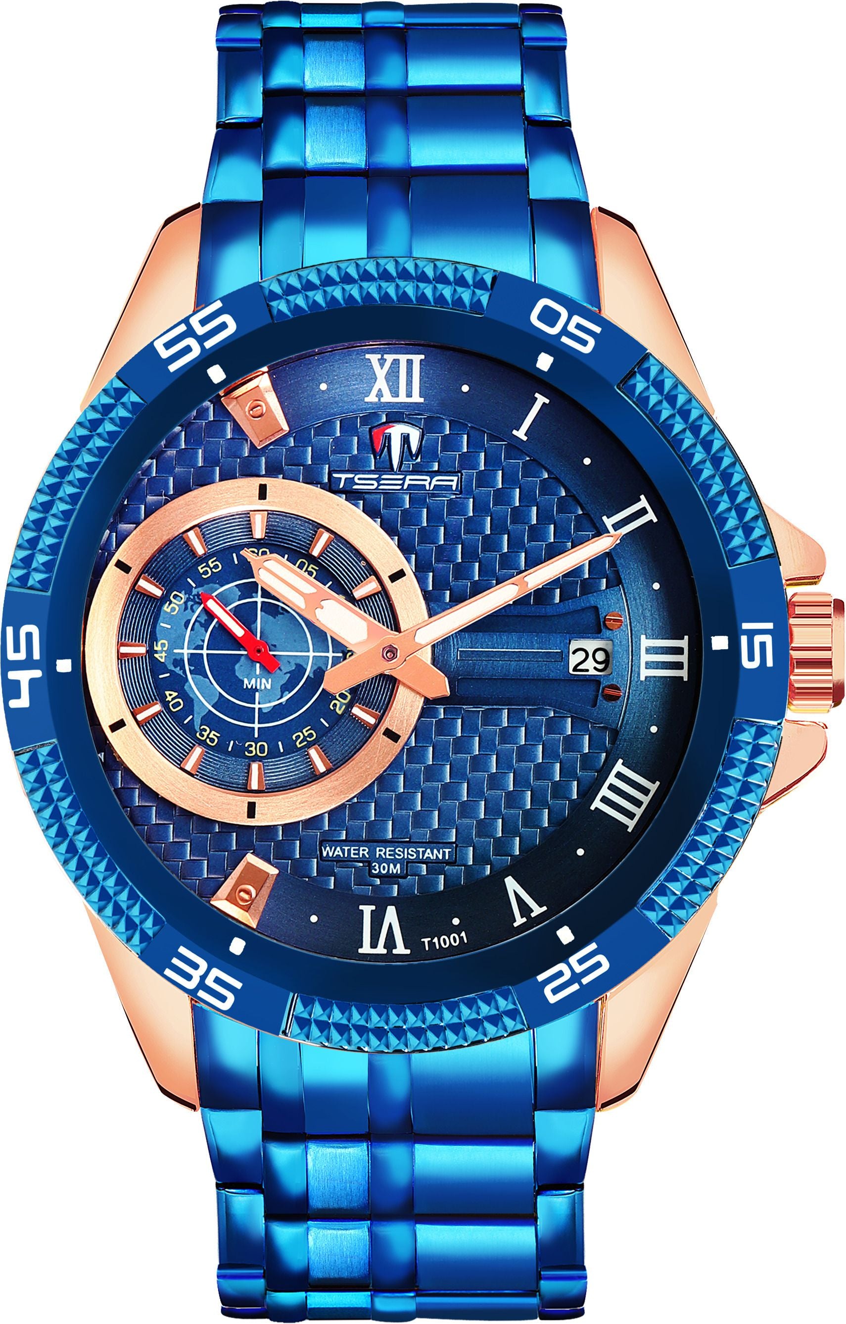 TSERA T1001S-RG-BL-BL Multifunction 3ATM Water Resistant Analog Watch - For Men