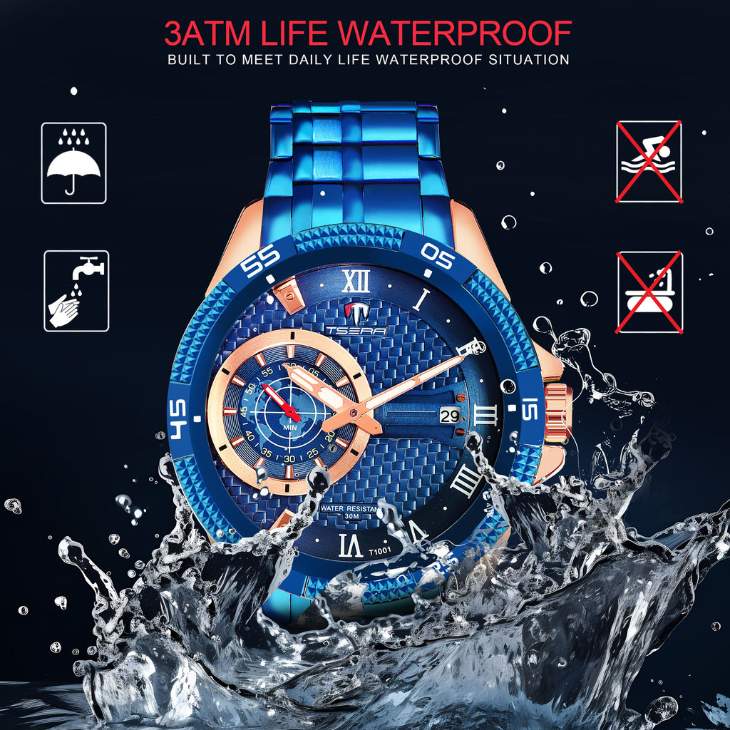 TSERA T1001S-RG-BL-BL Multifunction 3ATM Water Resistant Analog Watch - For Men