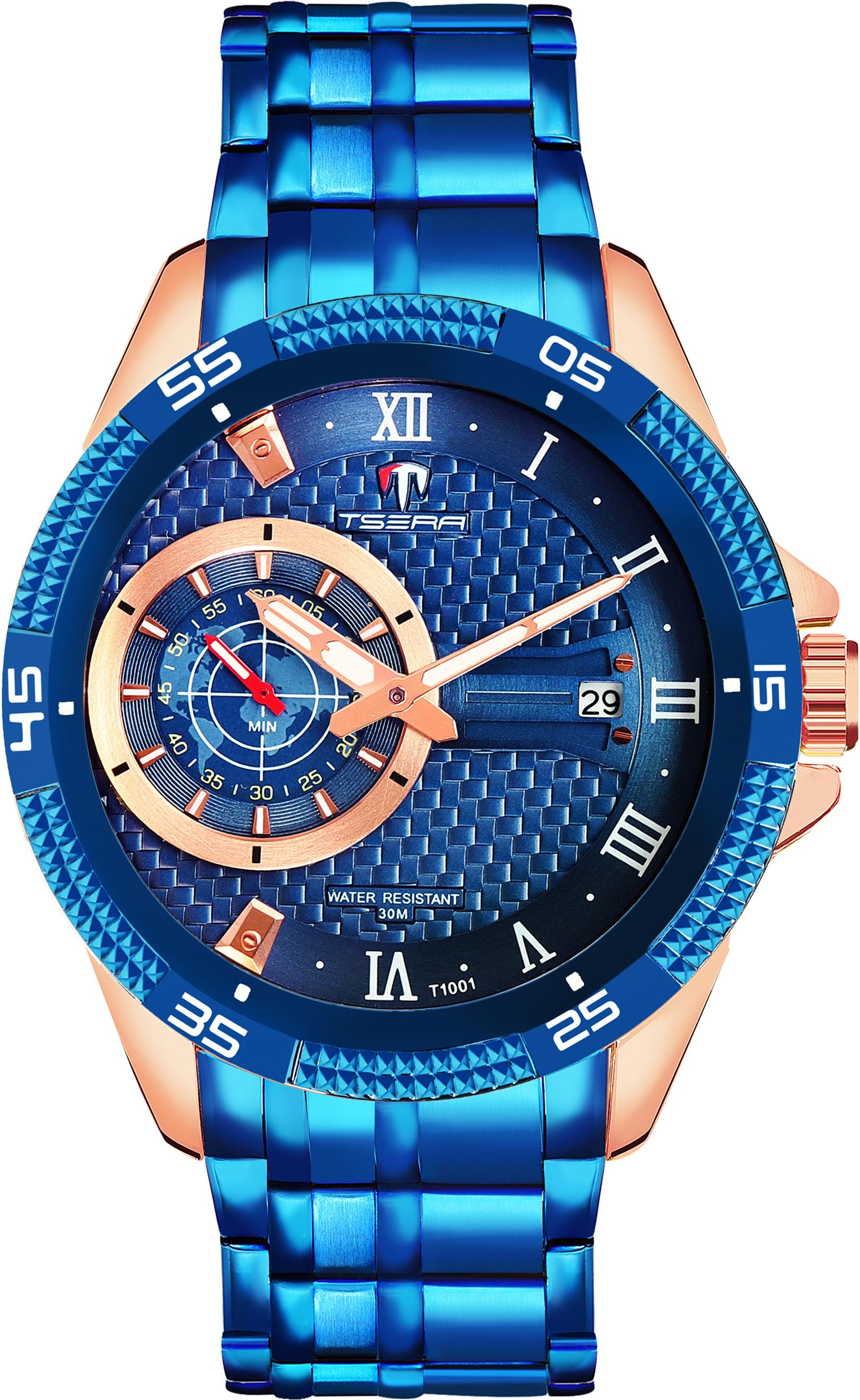 TSERA T1001S-RG-BL-BL Multifunction 3ATM Water Resistant Analog Watch - For Men