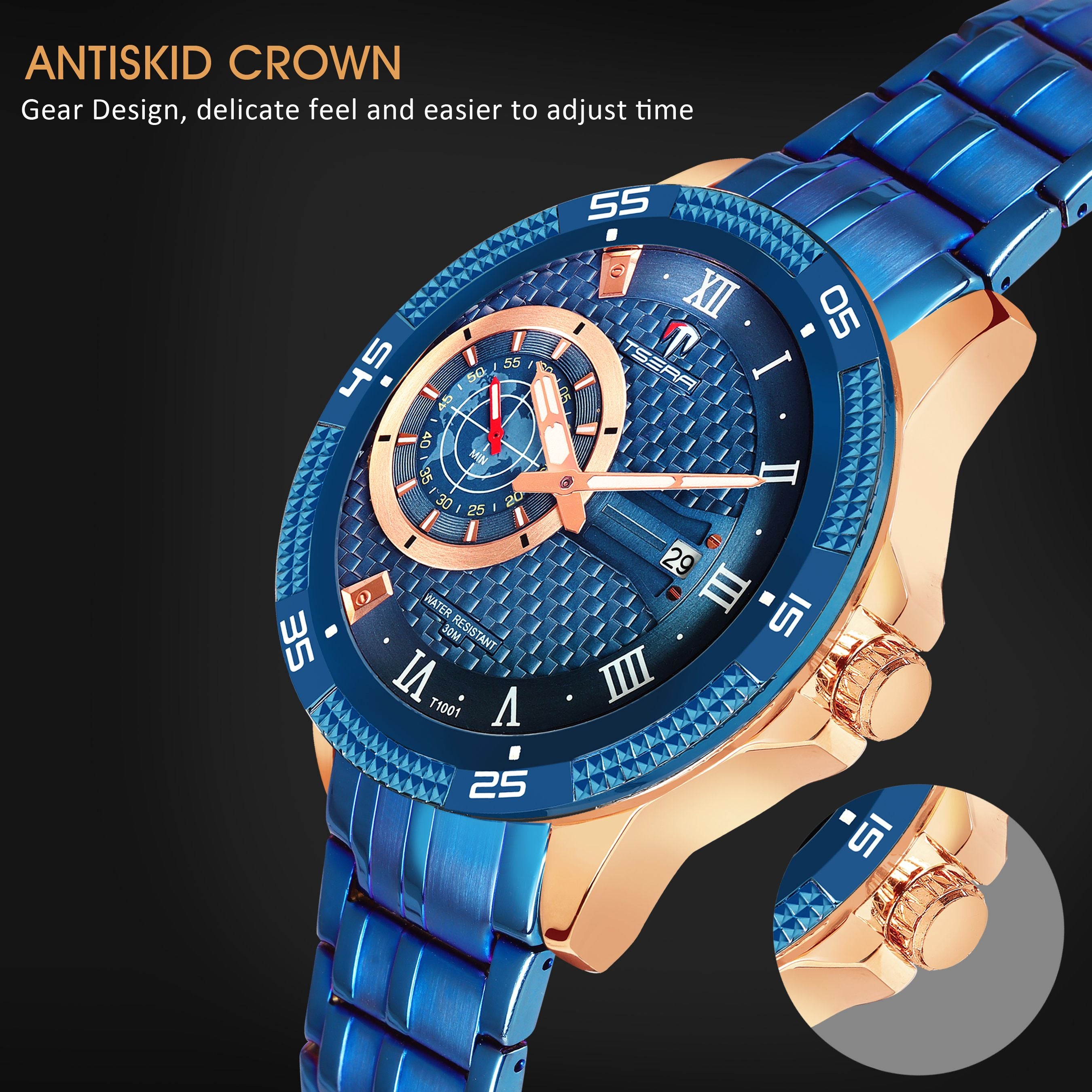 TSERA T1001S-RG-BL-BL Multifunction 3ATM Water Resistant Analog Watch - For Men