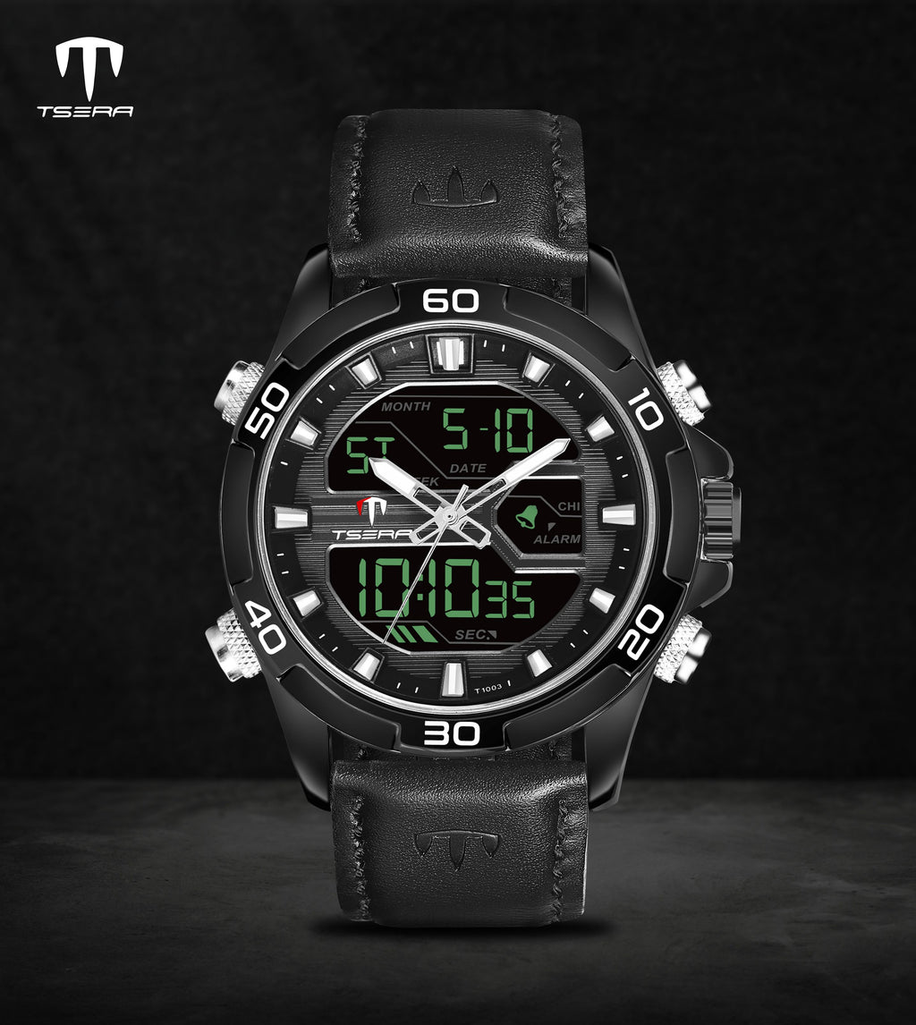 TSERA T1003L-B-B-B Multifunction 3ATM Water Resistant Analog-Digital Watch - For Men
