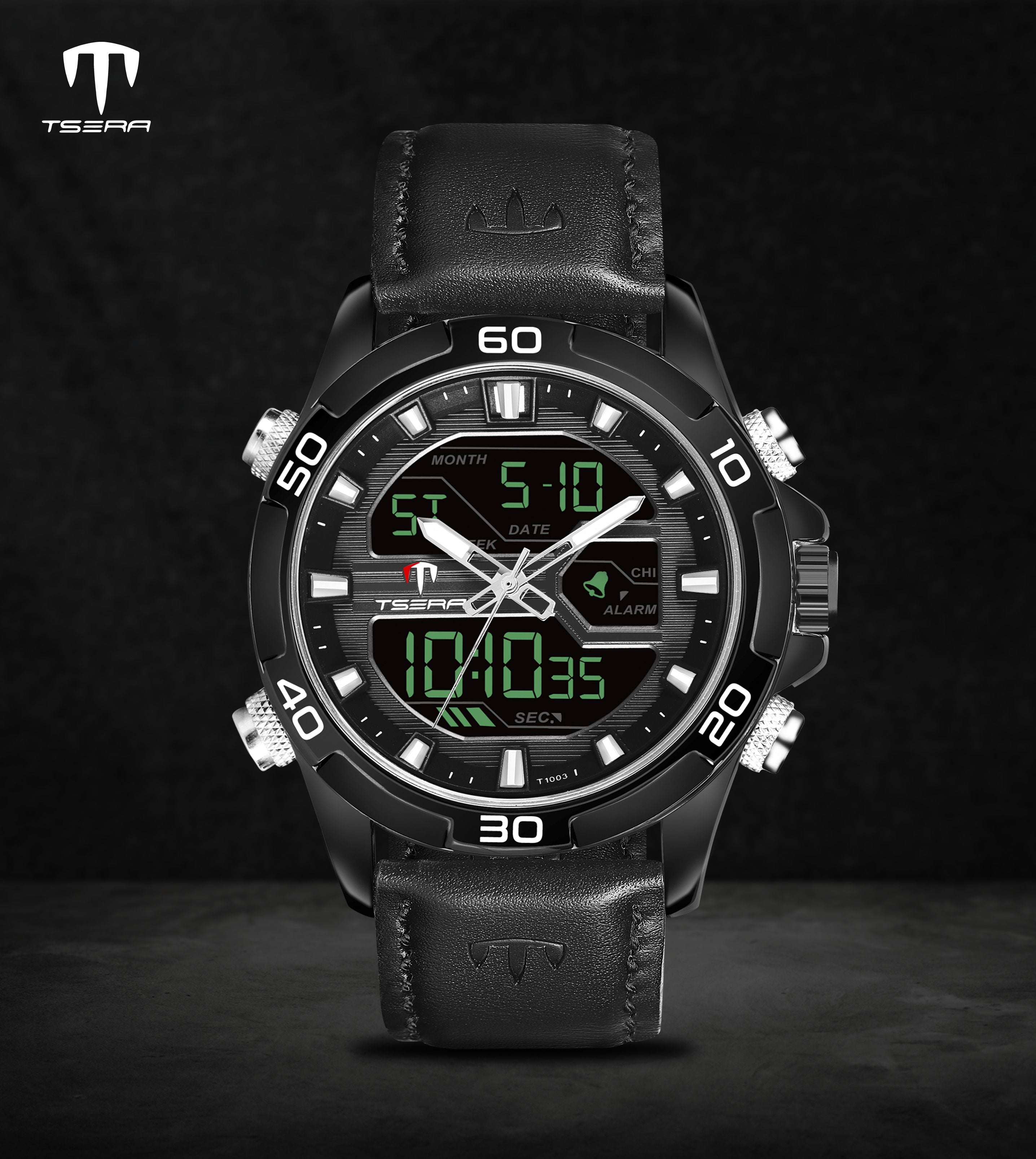 TSERA T1003L-B-B-B Multifunction 3ATM Water Resistant Analog-Digital Watch - For Men