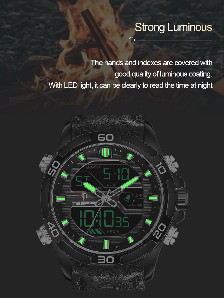 TSERA T1003L-B-B-B Multifunction 3ATM Water Resistant Analog-Digital Watch - For Men
