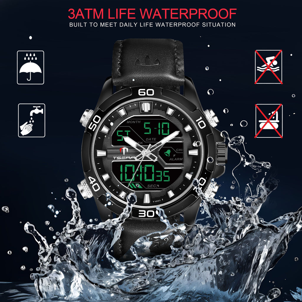 TSERA T1003L-B-B-B Multifunction 3ATM Water Resistant Analog-Digital Watch - For Men