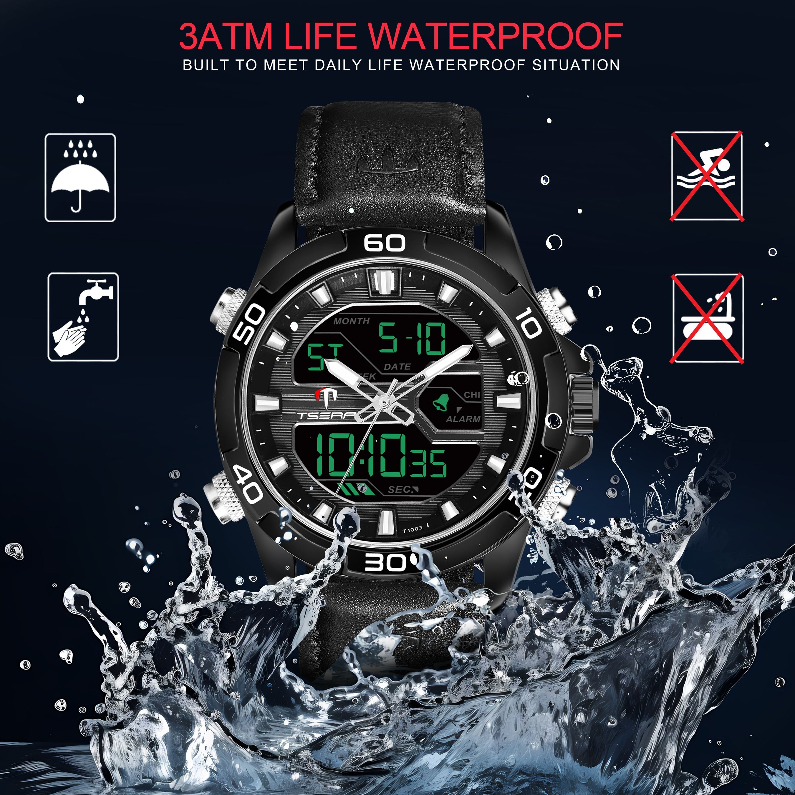 TSERA T1003L-B-B-B Multifunction 3ATM Water Resistant Analog-Digital Watch - For Men