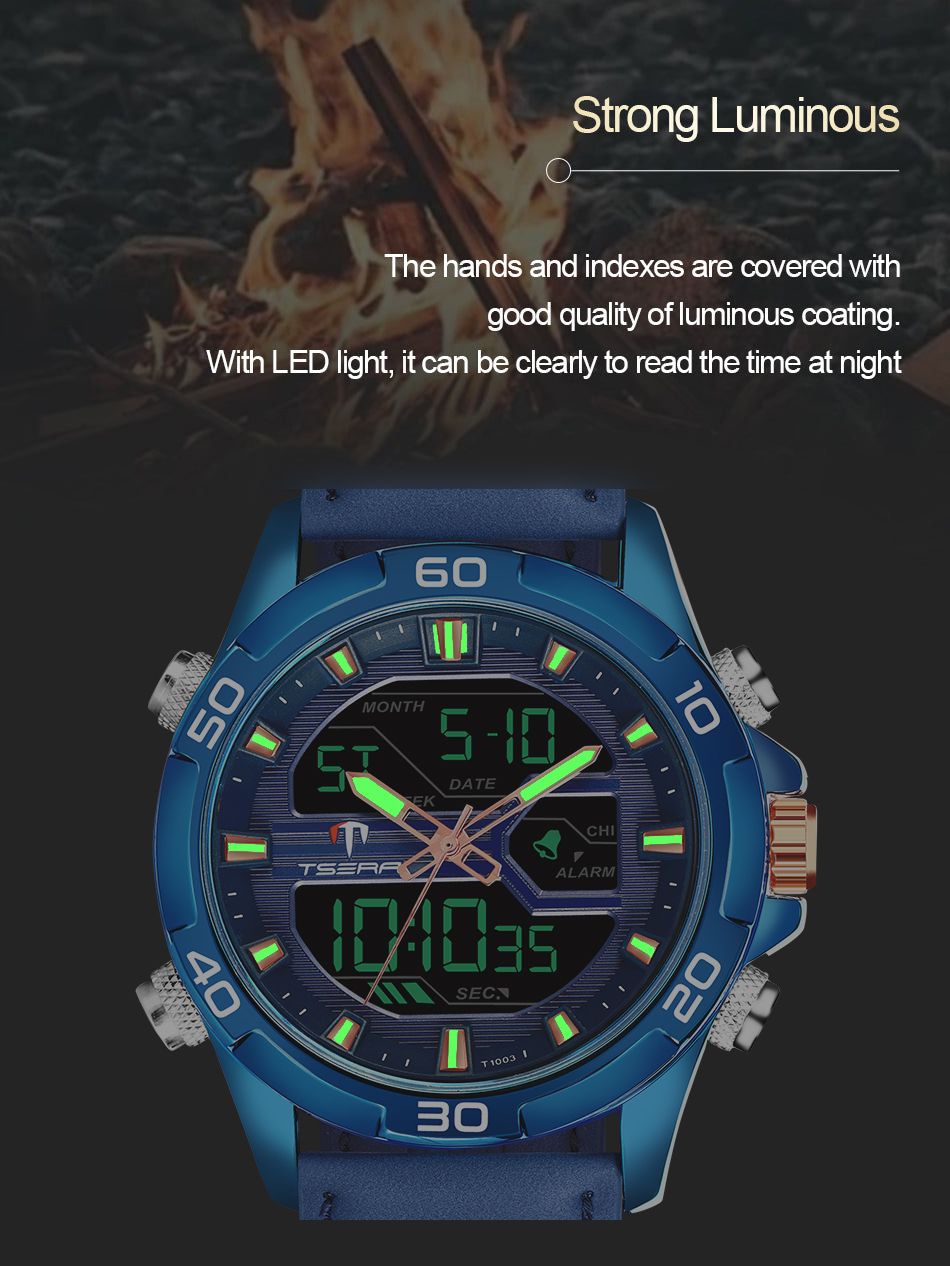 TSERA T1003L-BL-BL-BL Multifunction 3ATM Water Resistant Analog-Digital Watch - For Men