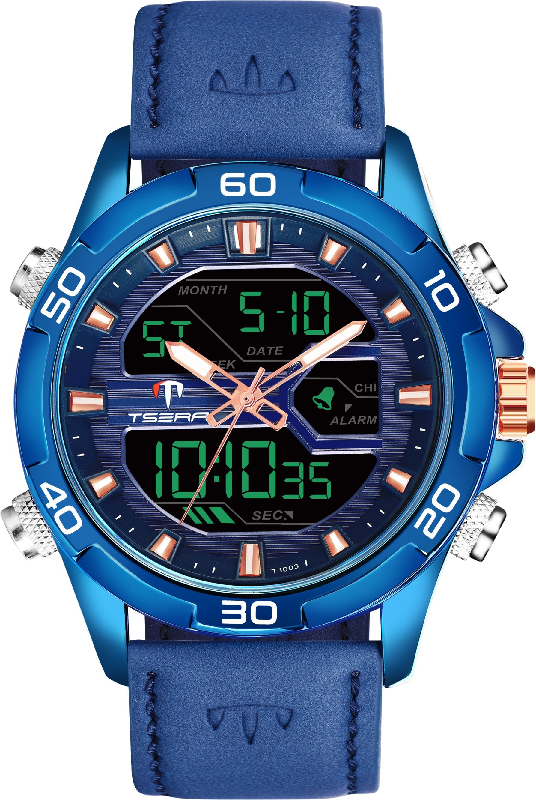 TSERA T1003L-BL-BL-BL Multifunction 3ATM Water Resistant Analog-Digital Watch - For Men