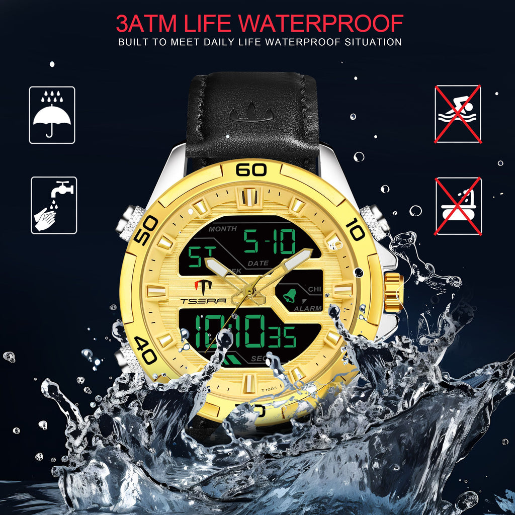 TSERA T1003L-G-S-B Multifunction 3ATM Water Resistant Analog-Digital Watch - For Men