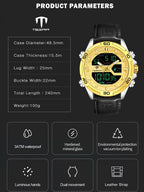 TSERA T1003L-G-S-B Multifunction 3ATM Water Resistant Analog-Digital Watch - For Men
