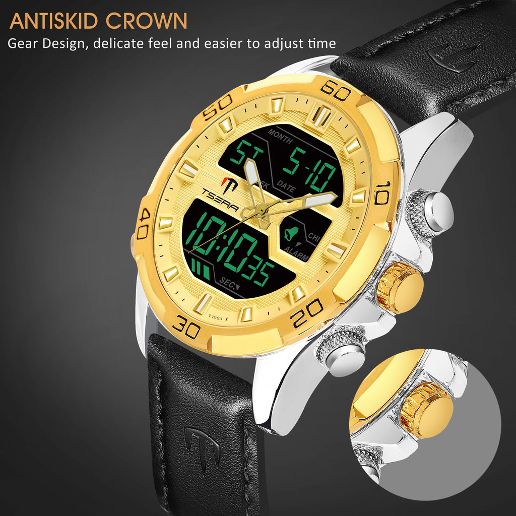 TSERA T1003L-G-S-B Multifunction 3ATM Water Resistant Analog-Digital Watch - For Men
