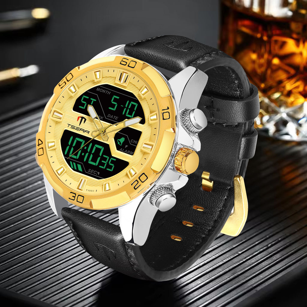 TSERA T1003L-G-S-B Multifunction 3ATM Water Resistant Analog-Digital Watch - For Men