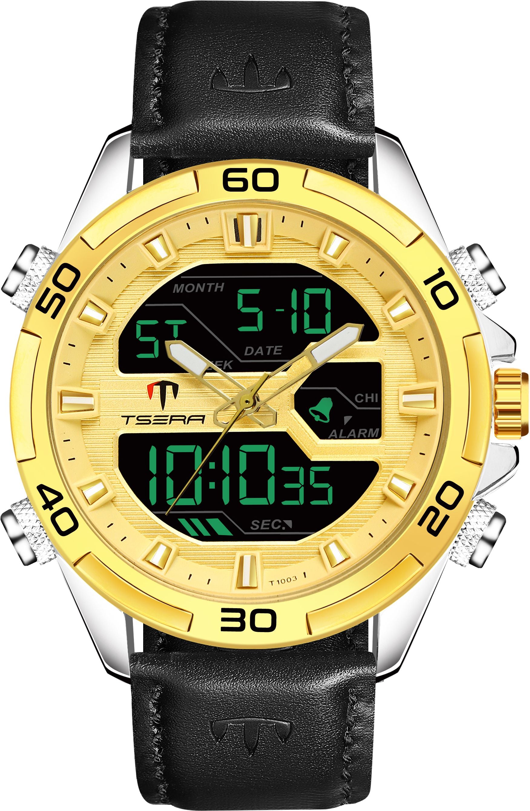 TSERA T1003L-G-S-B Multifunction 3ATM Water Resistant Analog-Digital Watch - For Men