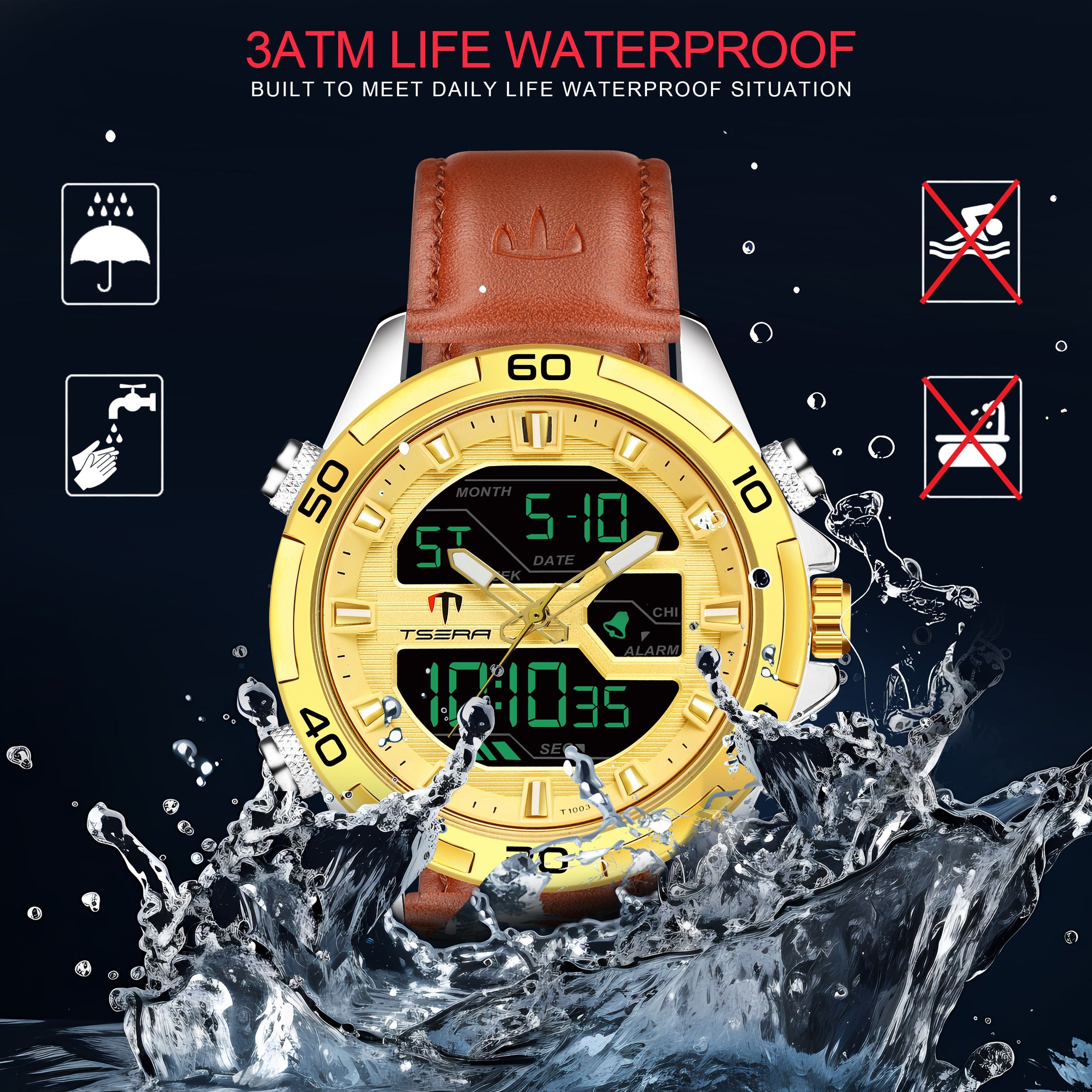 TSERA T1003L-S-G-BRN Multifunction 3ATM Water Resistant Analog-Digital Watch - For Men