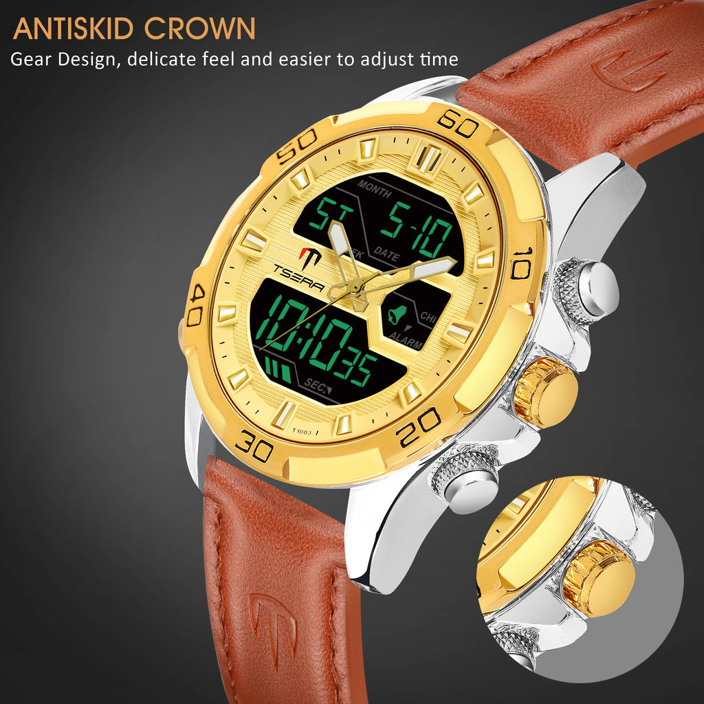 TSERA T1003L-S-G-BRN Multifunction 3ATM Water Resistant Analog-Digital Watch - For Men