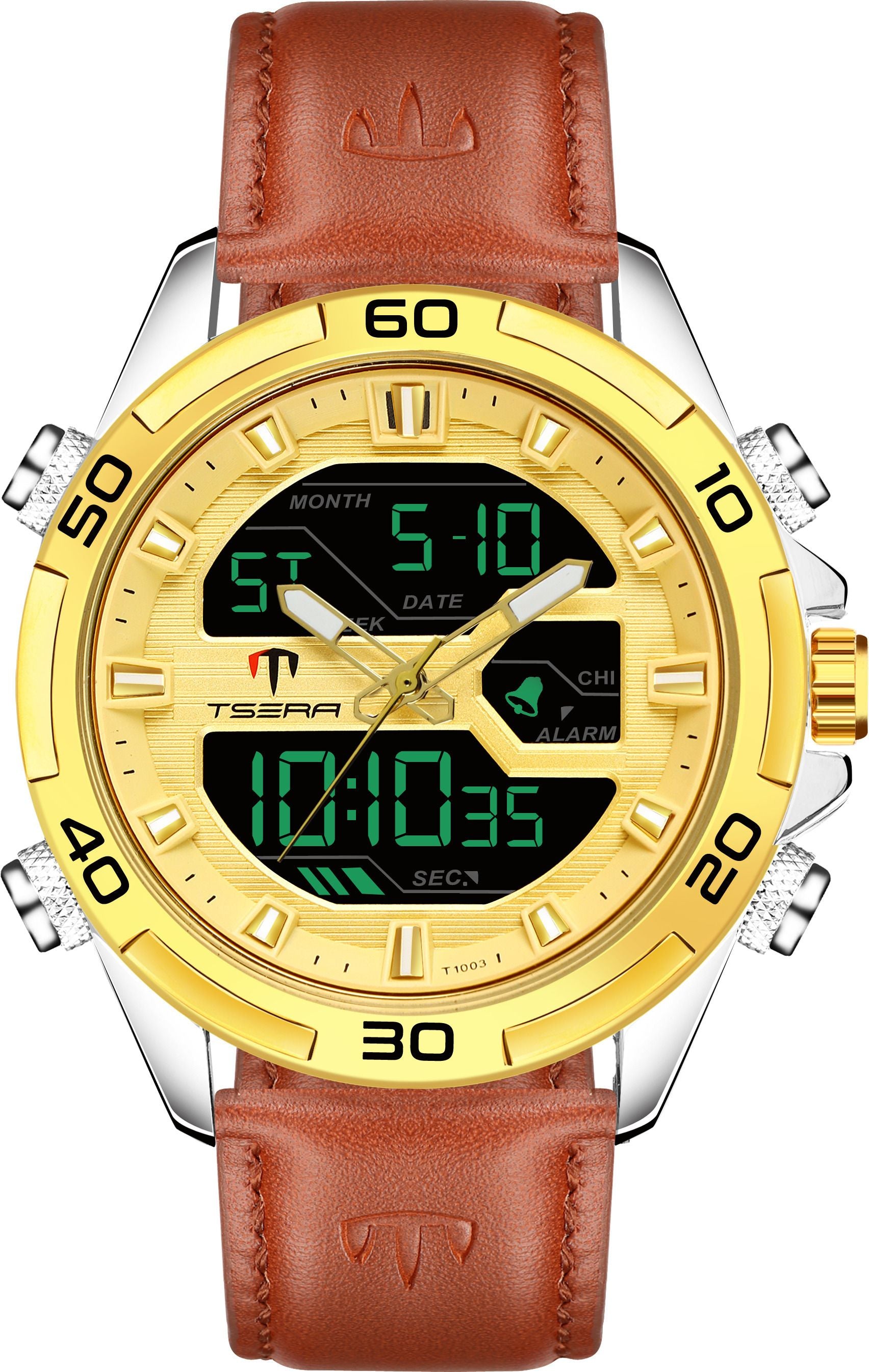 TSERA T1003L-S-G-BRN Multifunction 3ATM Water Resistant Analog-Digital Watch - For Men