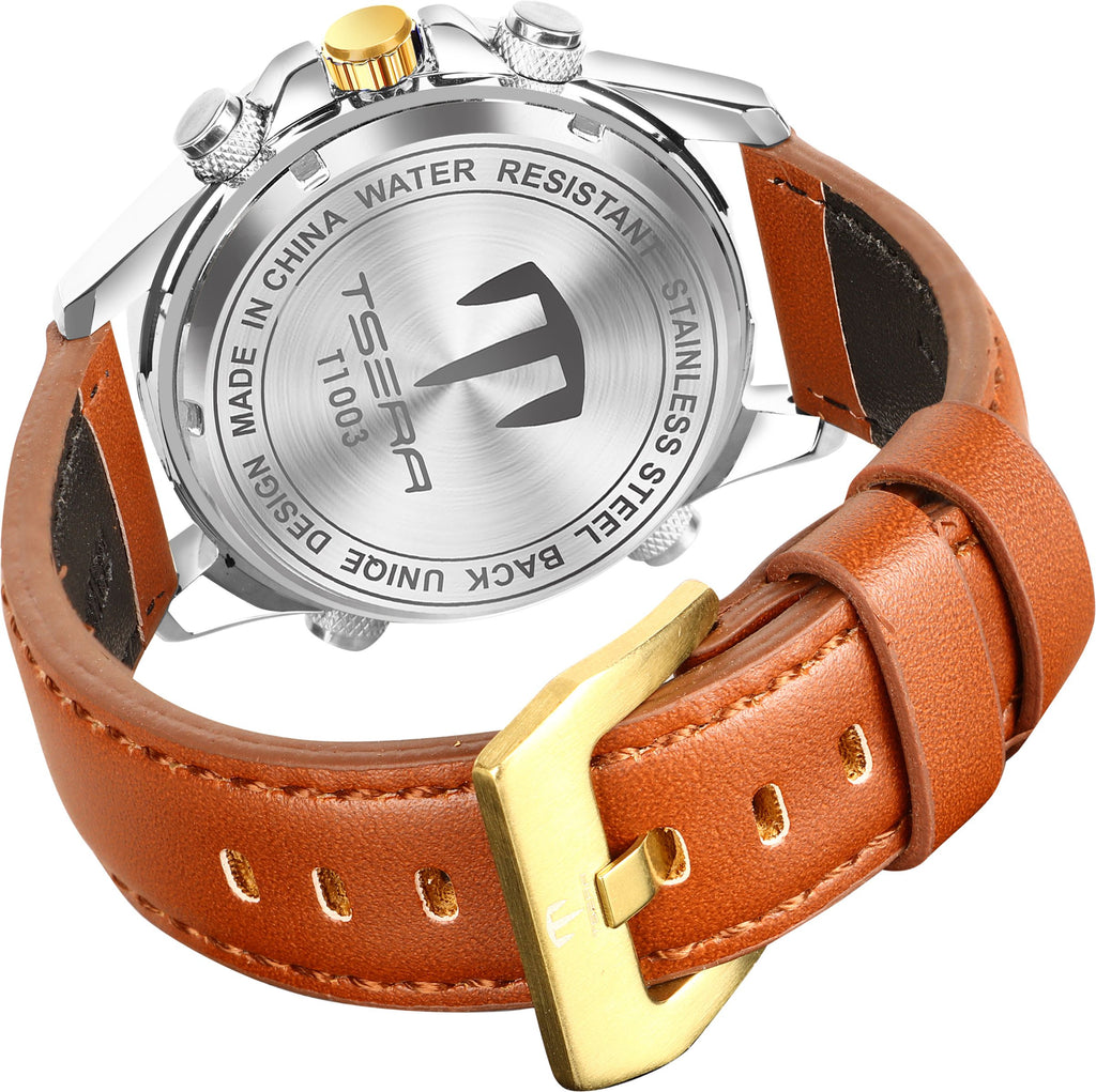 TSERA T1003L-S-G-BRN Multifunction 3ATM Water Resistant Analog-Digital Watch - For Men