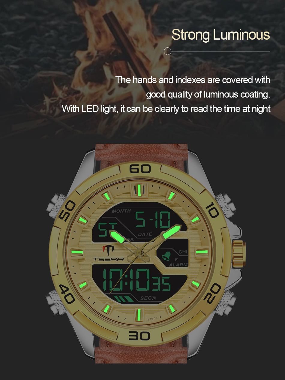 TSERA T1003L-S-G-BRN Multifunction 3ATM Water Resistant Analog-Digital Watch - For Men