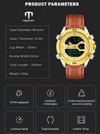 TSERA T1003L-S-G-BRN Multifunction 3ATM Water Resistant Analog-Digital Watch - For Men