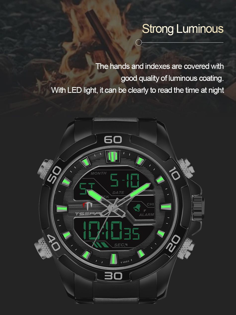 TSERA T1003S-B-B-B Multifunction 3ATM Water Resistant Analog-Digital Watch - For Men