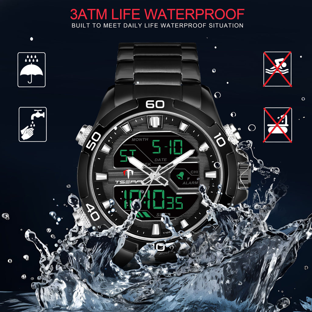 TSERA T1003S-B-B-B Multifunction 3ATM Water Resistant Analog-Digital Watch - For Men