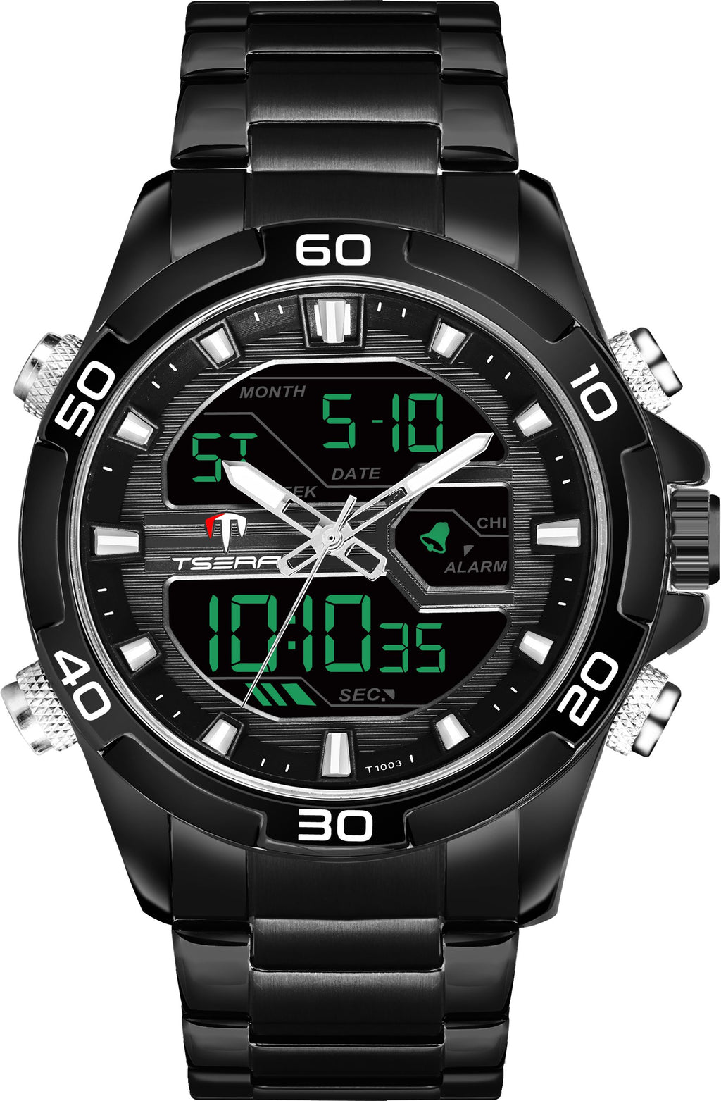 TSERA T1003S-B-B-B Multifunction 3ATM Water Resistant Analog-Digital Watch - For Men