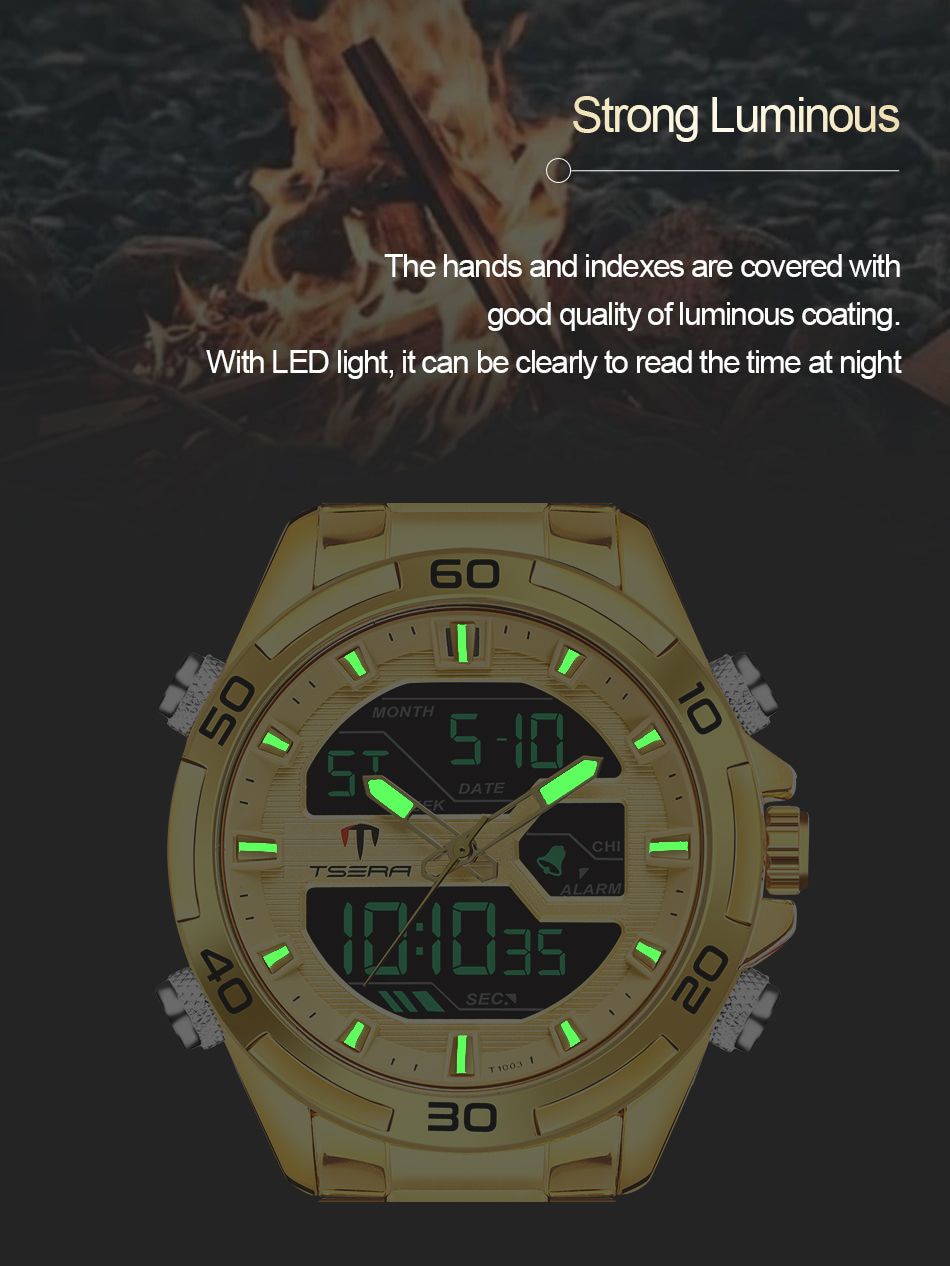 TSERA T1003L-G-S-B Multifunction 3ATM Water Resistant Analog-Digital Watch - For Men