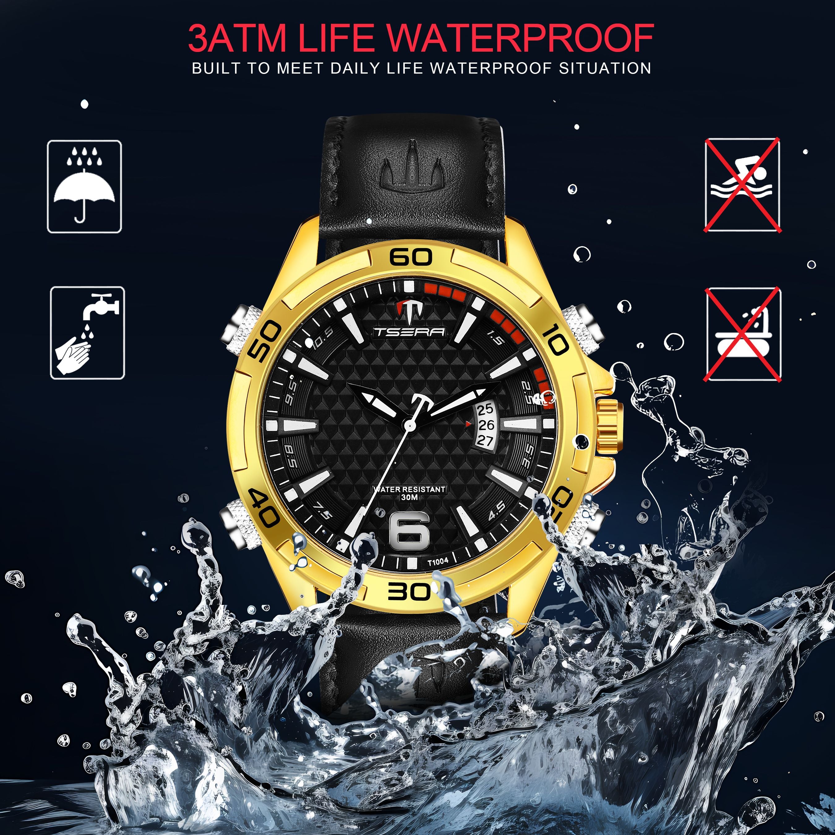 TSERA T1004L-G-B-B Multifunction 3ATM Water Resistant Analog Watch - For Men