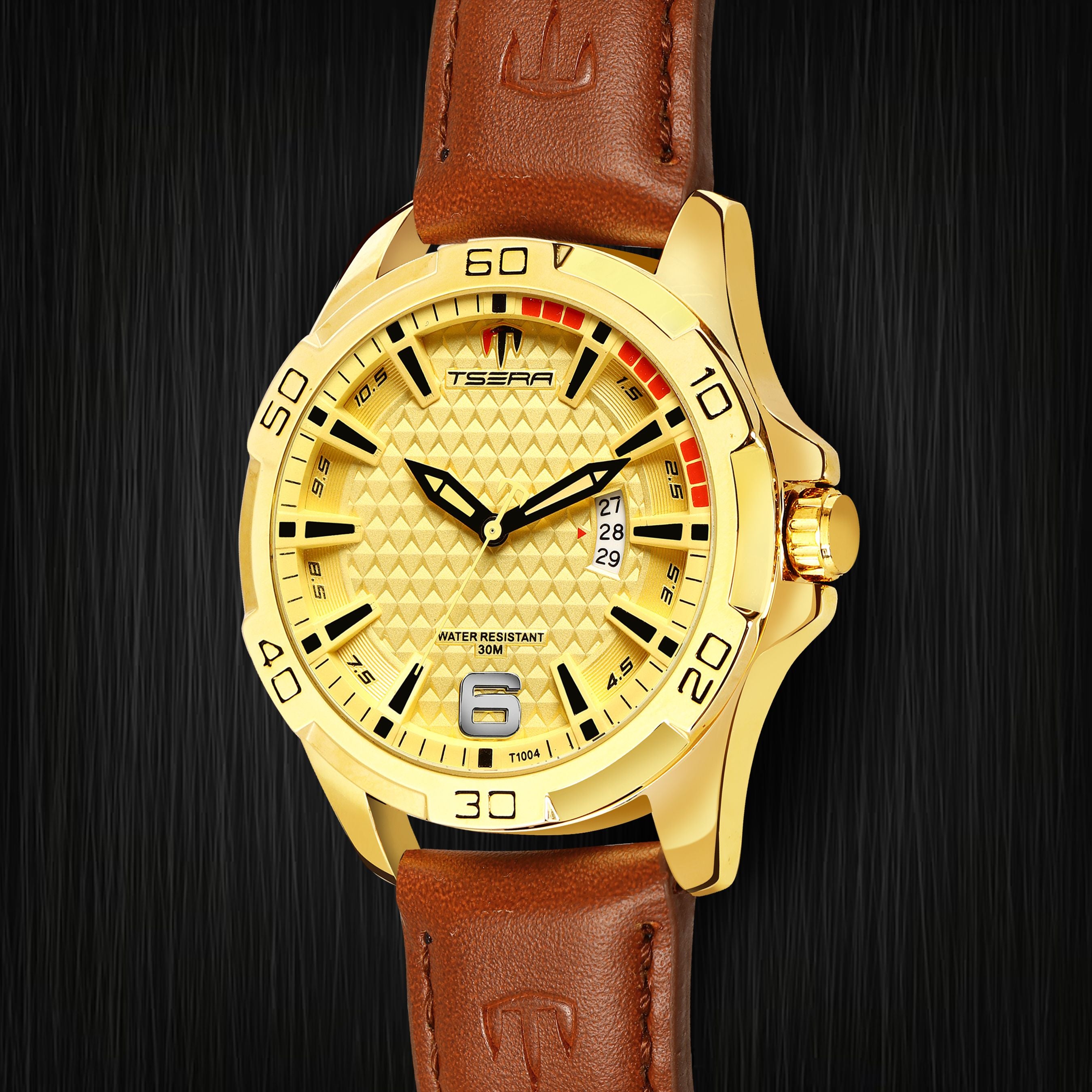 TSERA T1004L-G-G-BR Multifunction 3ATM Water Resistant Analog Watch - For Men