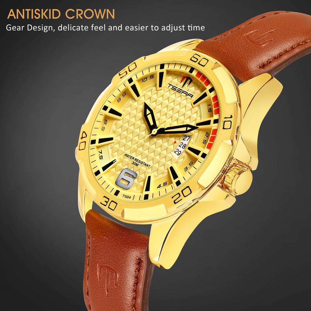 TSERA T1004L-G-G-BR Multifunction 3ATM Water Resistant Analog Watch - For Men
