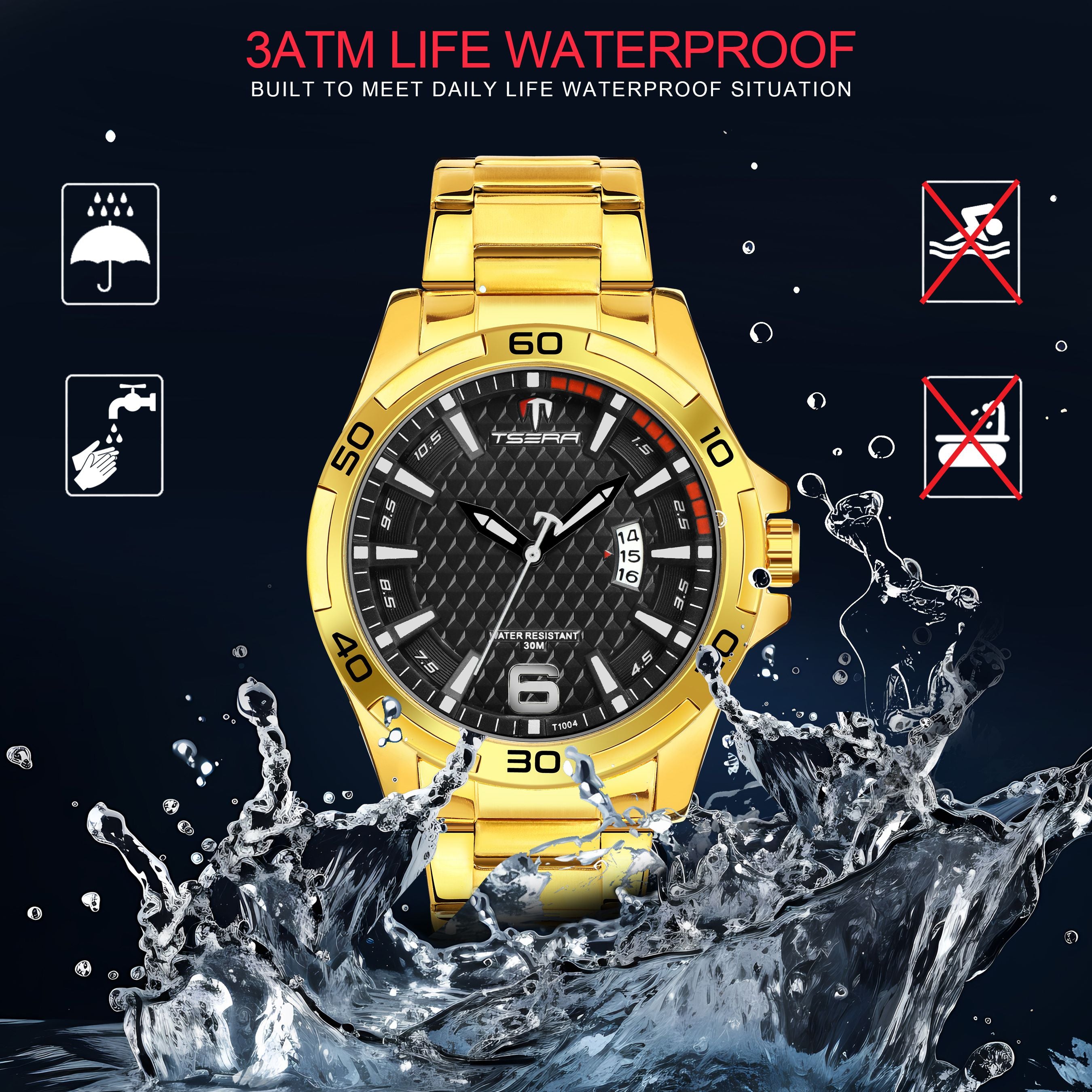 TSERA T1004S-G-B-G Multifunction 3ATM Water Resistant Analog Watch - For Men