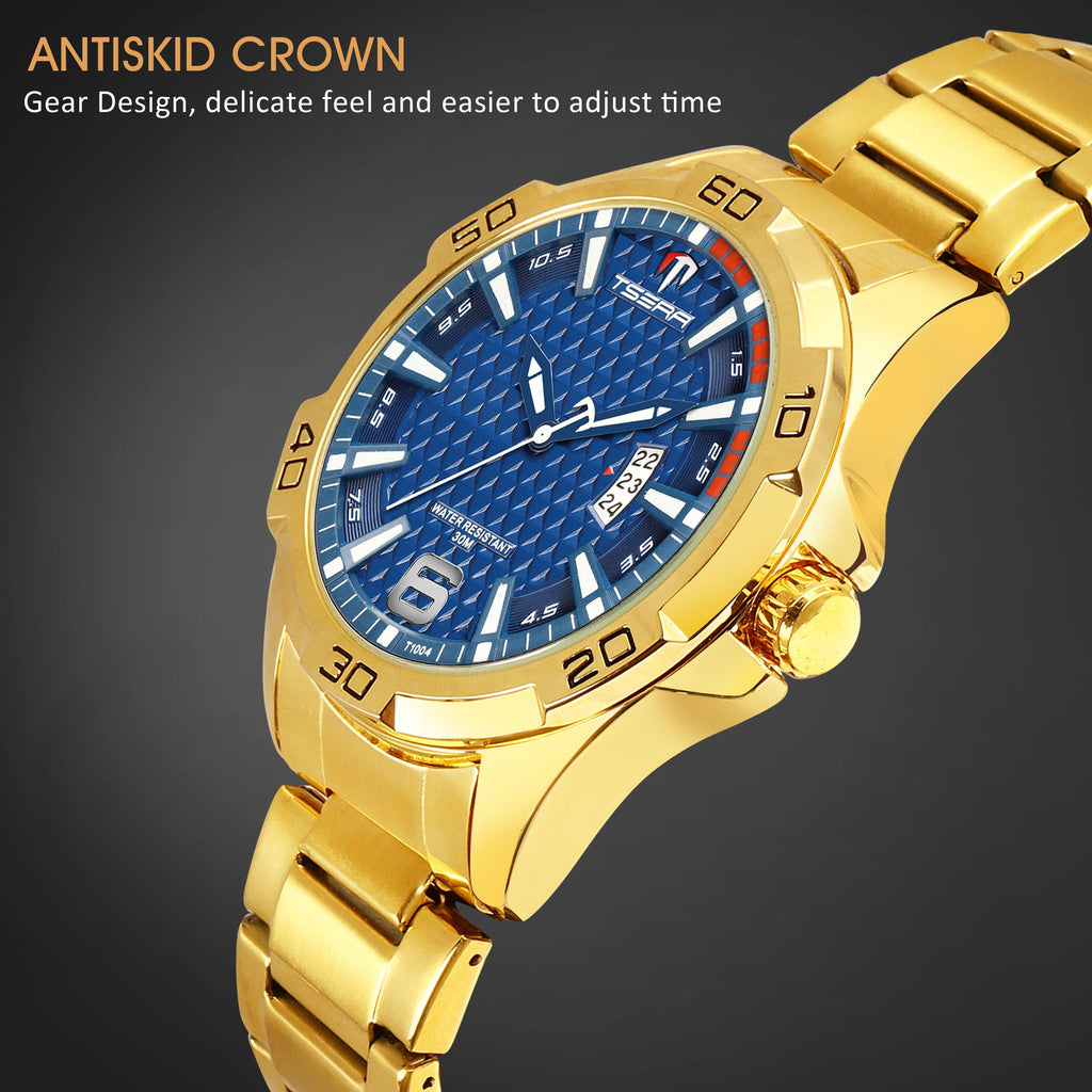 TSERA T1004S-G-BL-G Multifunction 3ATM Water Resistant Analog Watch - For Men