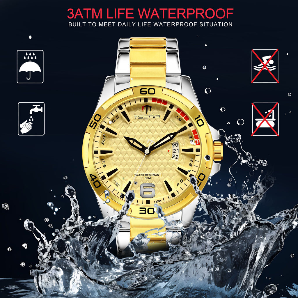 TSERA T1004S-S-G-G Multifunction 3ATM Water Resistant Analog Watch - For Men