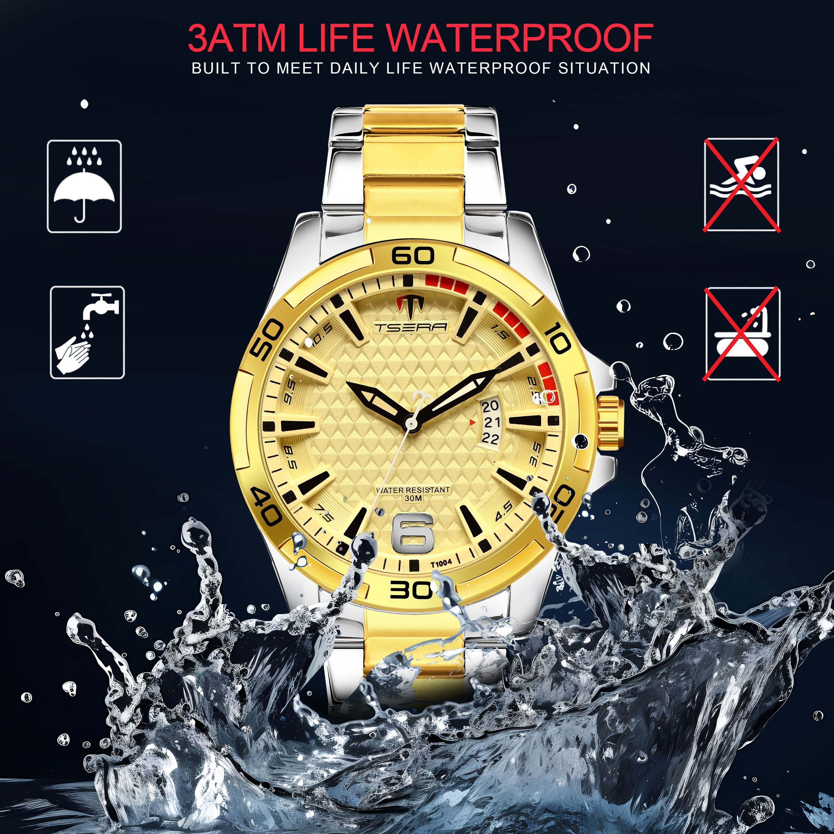 TSERA T1004S-S-G-G Multifunction 3ATM Water Resistant Analog Watch - For Men