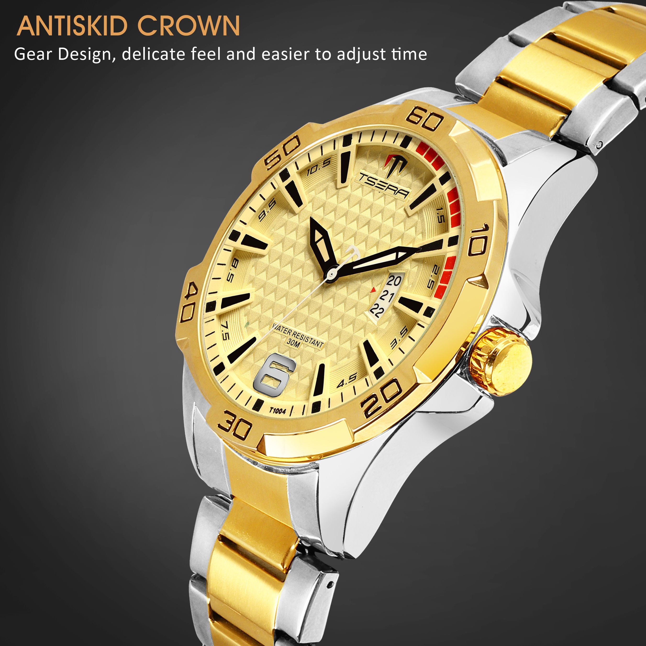 TSERA T1004S-S-G-G Multifunction 3ATM Water Resistant Analog Watch - For Men