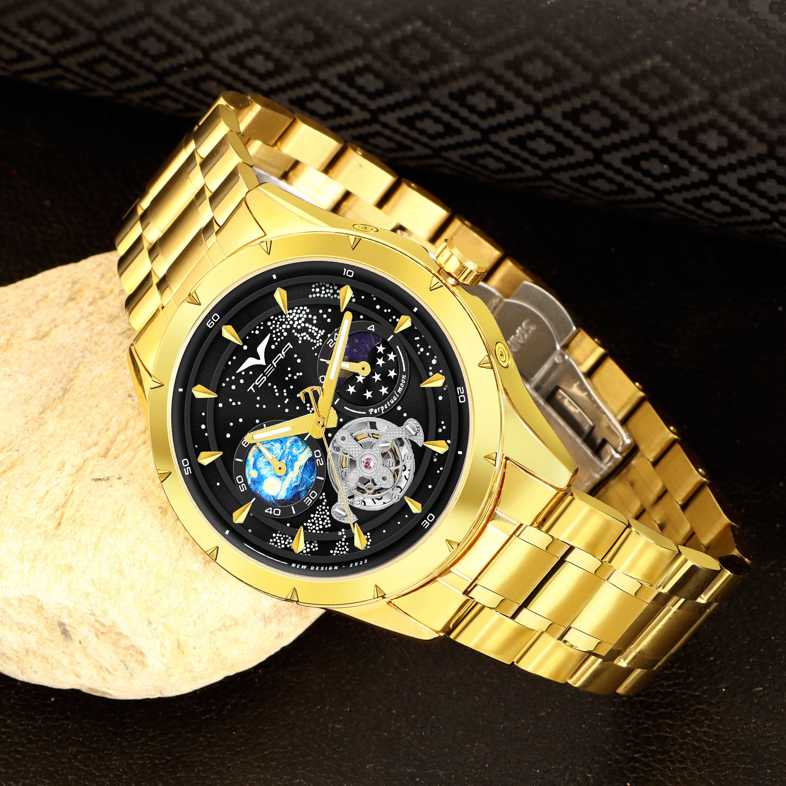 TSERA T1009S-G-B-G Multifunction 3ATM Water Resistant Analog Watch - For Men