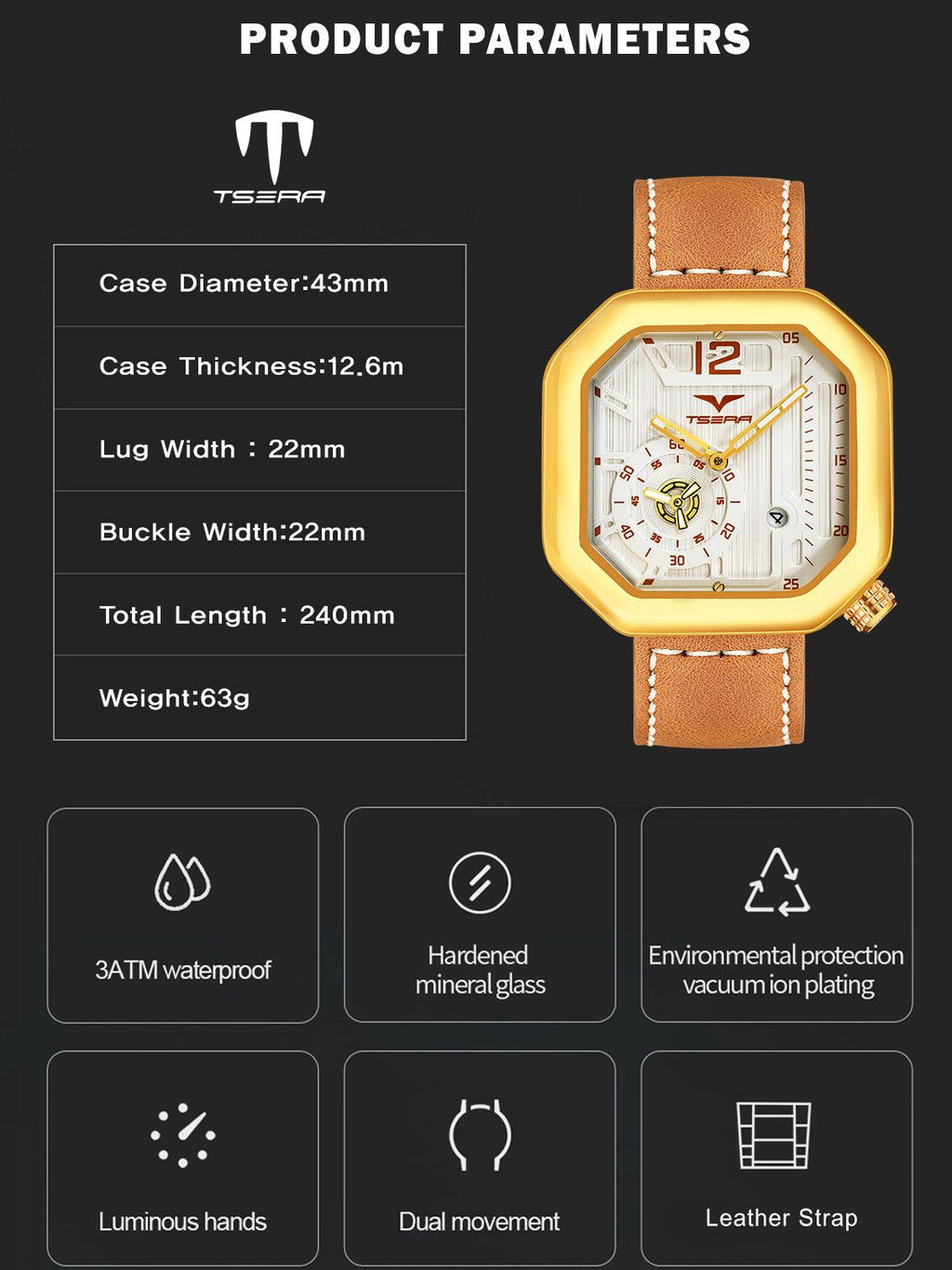 TSERA T1010L-G-W-TN Multifunction 3ATM Water Resistant Analog Watch - For Men