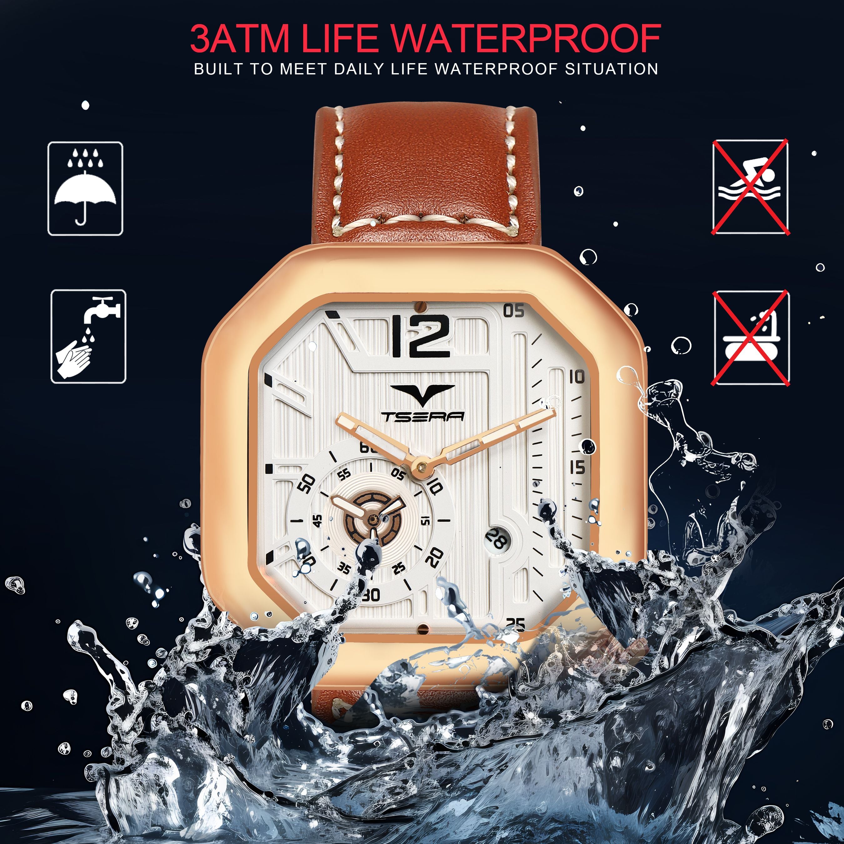 TSERA T1010L-RG-W-BR Multifunction 3ATM Water Resistant Analog Watch - For Men