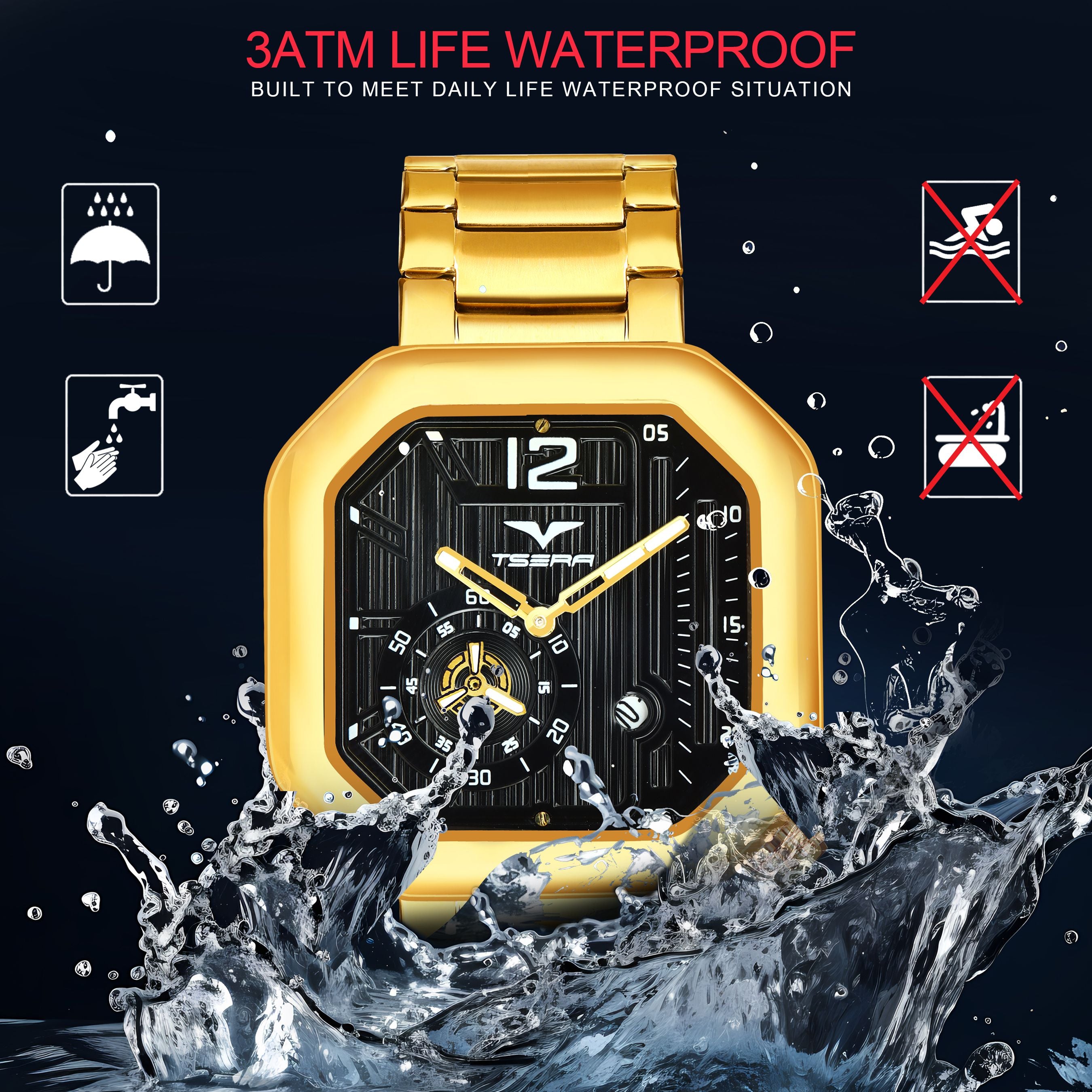 TSERA T1010S-G-B-G Multifunction 3ATM Water Resistant Analog Watch - For Men