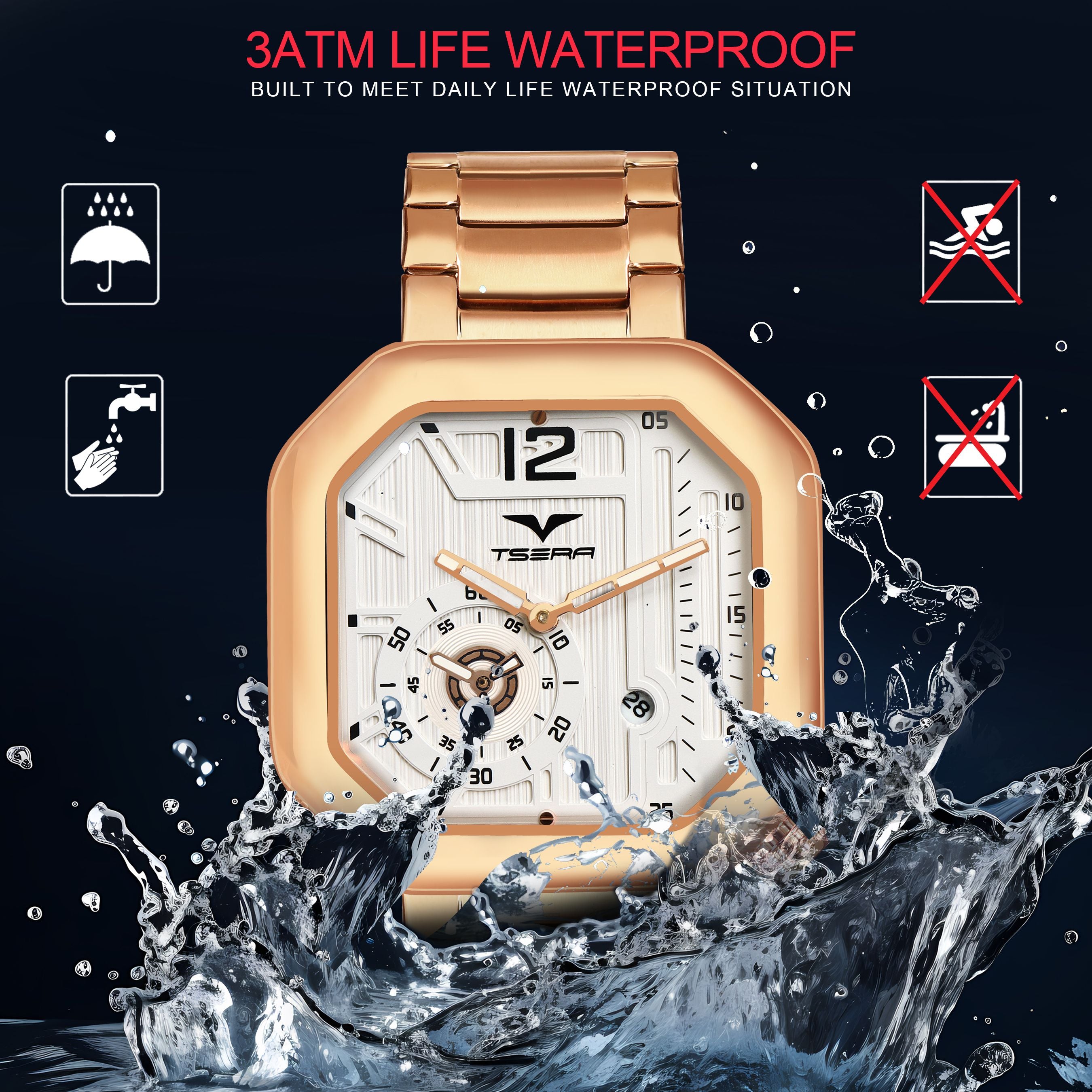TSERA T1010S-RG-W-RG Multifunction 3ATM Water Resistant Analog Watch - For Men