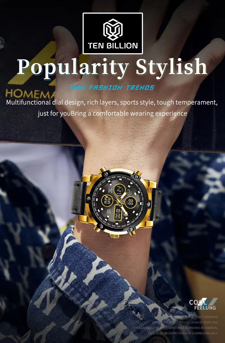 TSERA TB017 Steel strap with Black Dial 3ATM waterproof Multifunction case Analog-Digital Watch - For Men