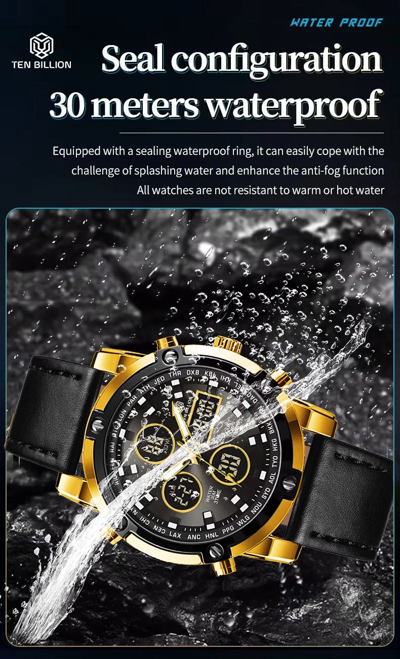 TSERA TB017 Steel strap with Black Dial 3ATM waterproof Multifunction case Analog-Digital Watch - For Men